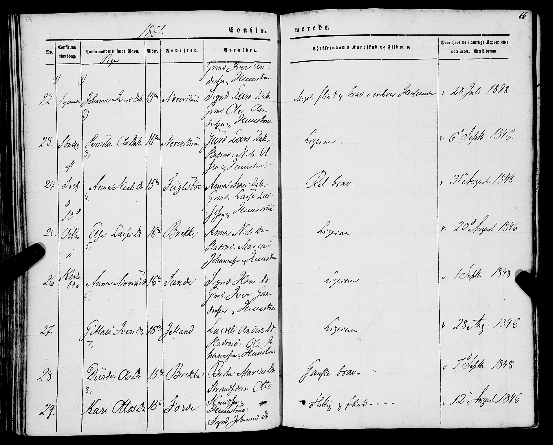 Lavik sokneprestembete, AV/SAB-A-80901: Parish register (official) no. A 3, 1843-1863, p. 66