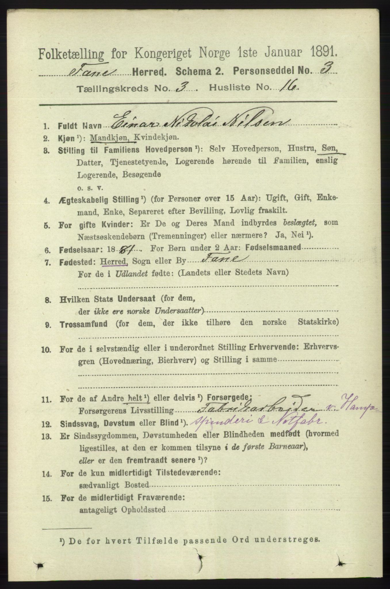 RA, 1891 census for 1249 Fana, 1891, p. 994