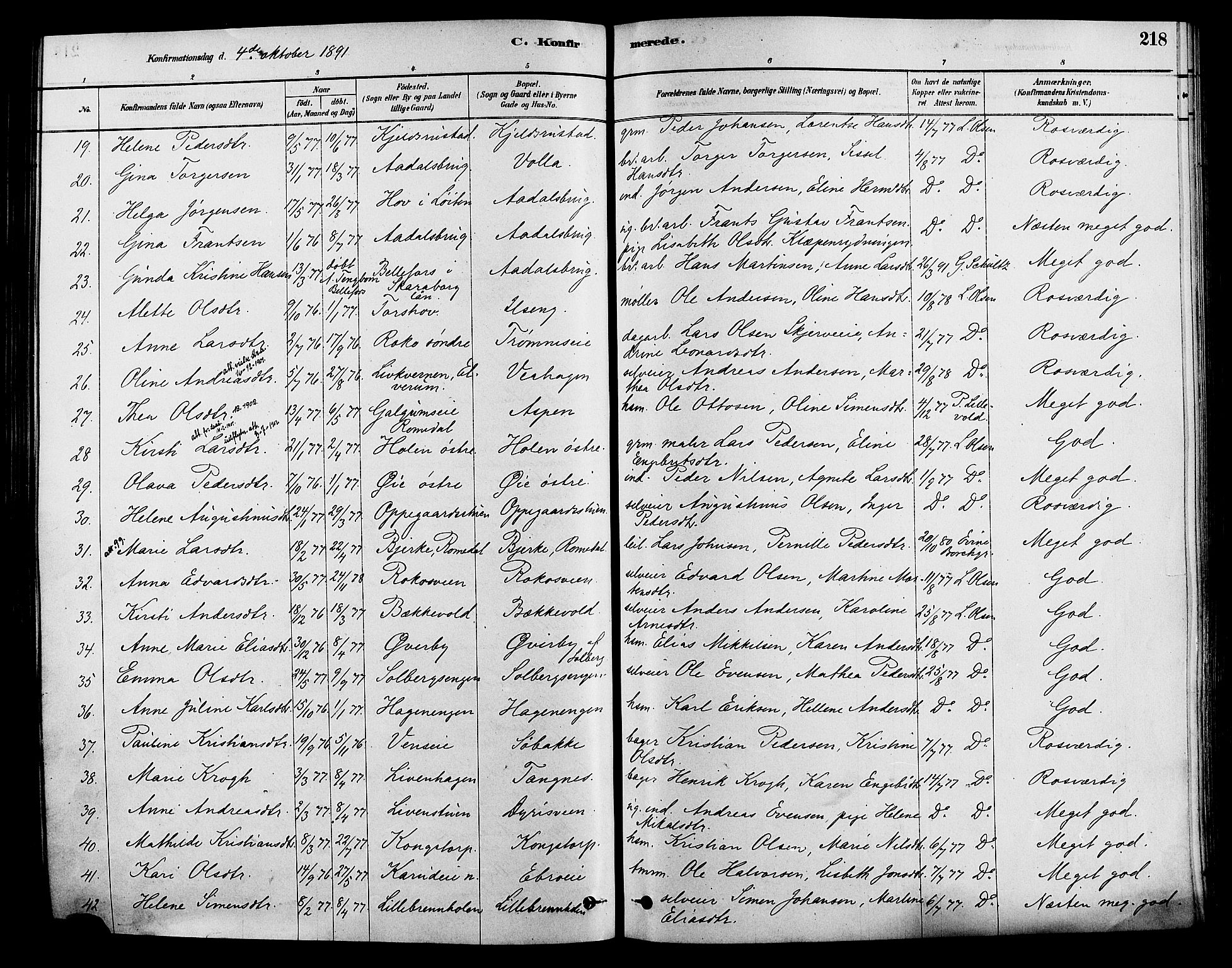 Løten prestekontor, AV/SAH-PREST-022/K/Ka/L0009: Parish register (official) no. 9, 1878-1891, p. 218