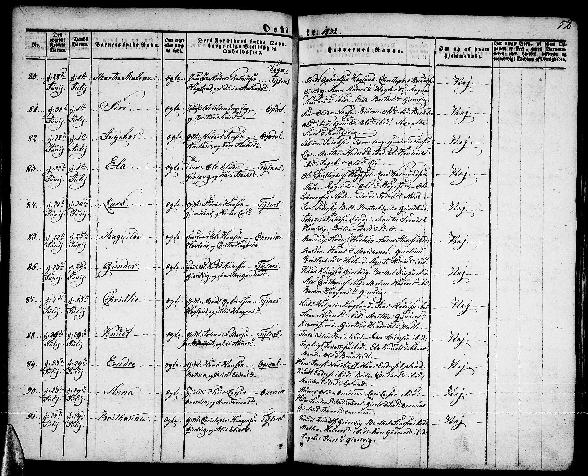 Tysnes sokneprestembete, AV/SAB-A-78601/H/Haa: Parish register (official) no. A 8, 1826-1837, p. 52