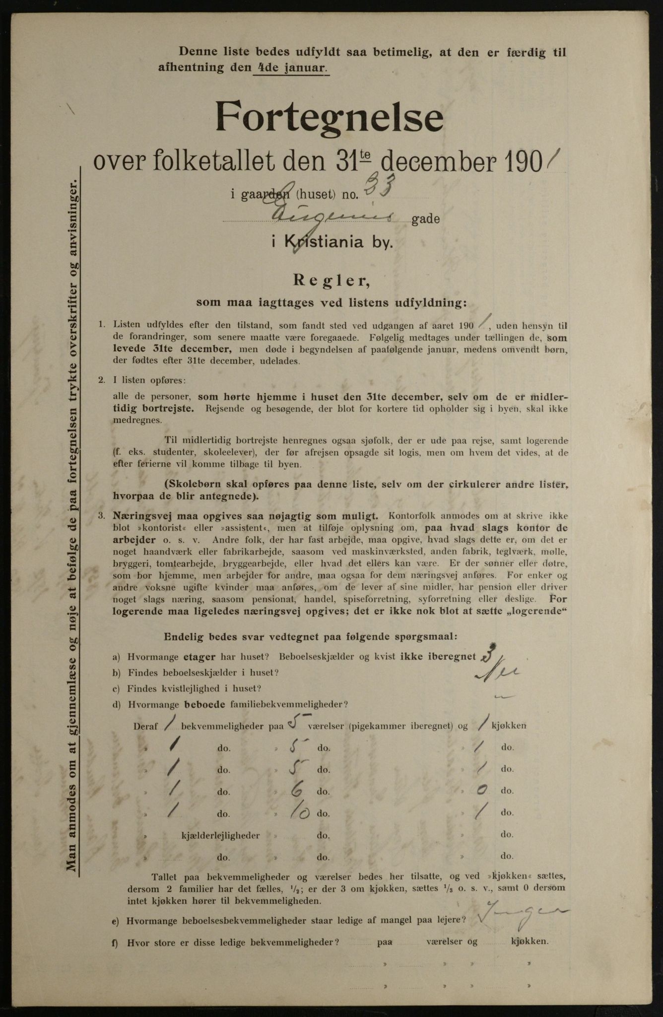 OBA, Municipal Census 1901 for Kristiania, 1901, p. 3695