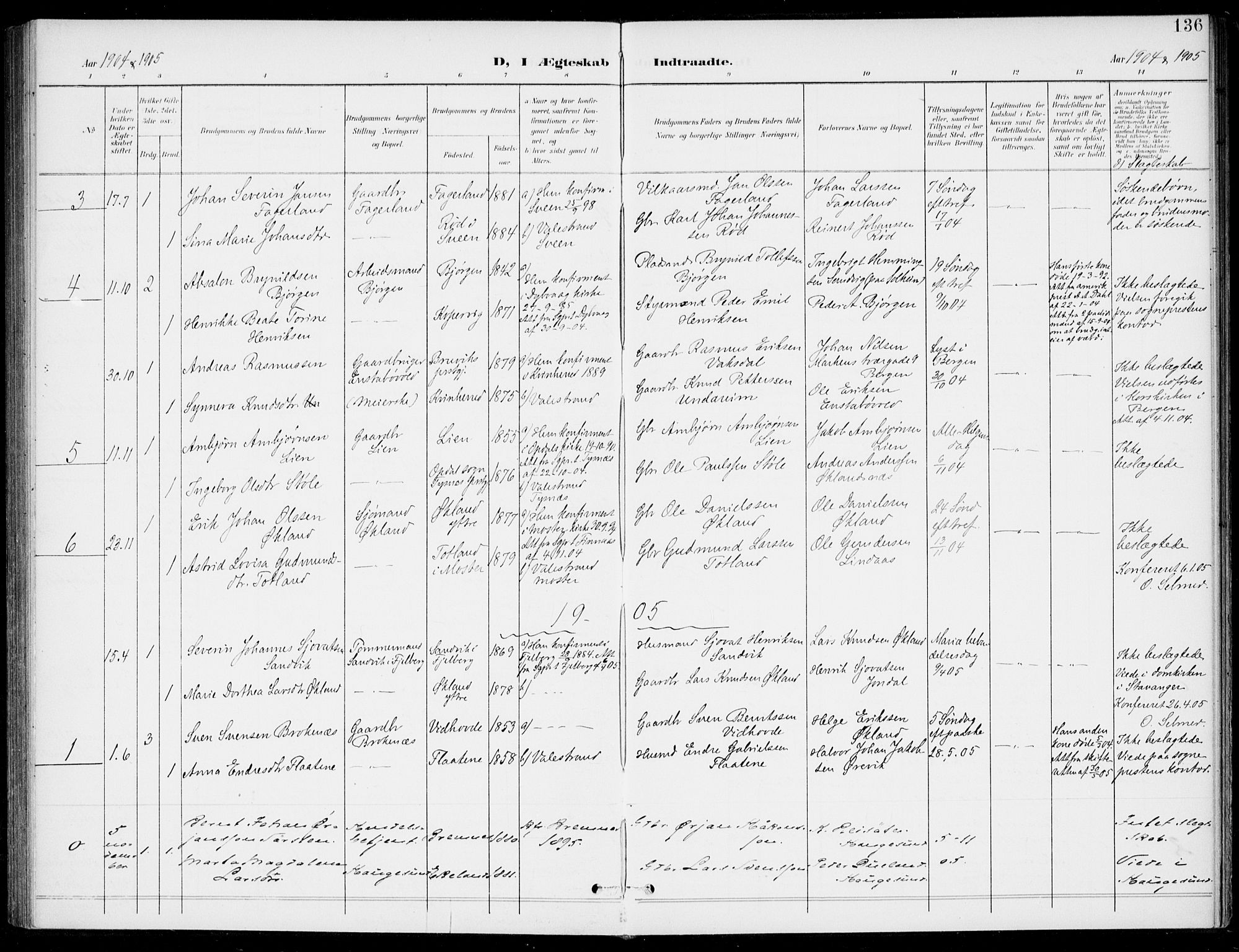 Sveio Sokneprestembete, AV/SAB-A-78501/H/Haa: Parish register (official) no. C 3, 1899-1916, p. 136