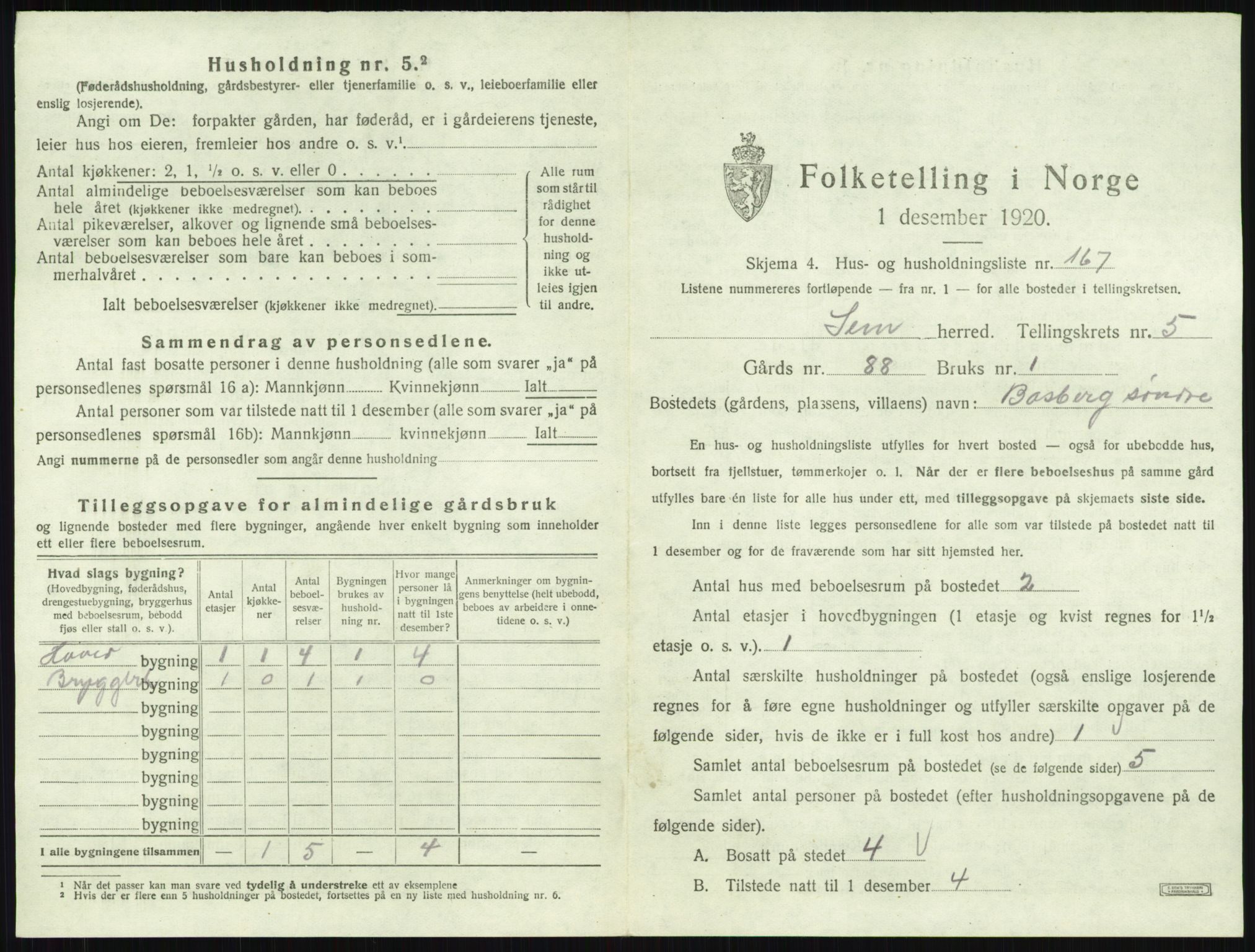 SAKO, 1920 census for Sem, 1920, p. 1226