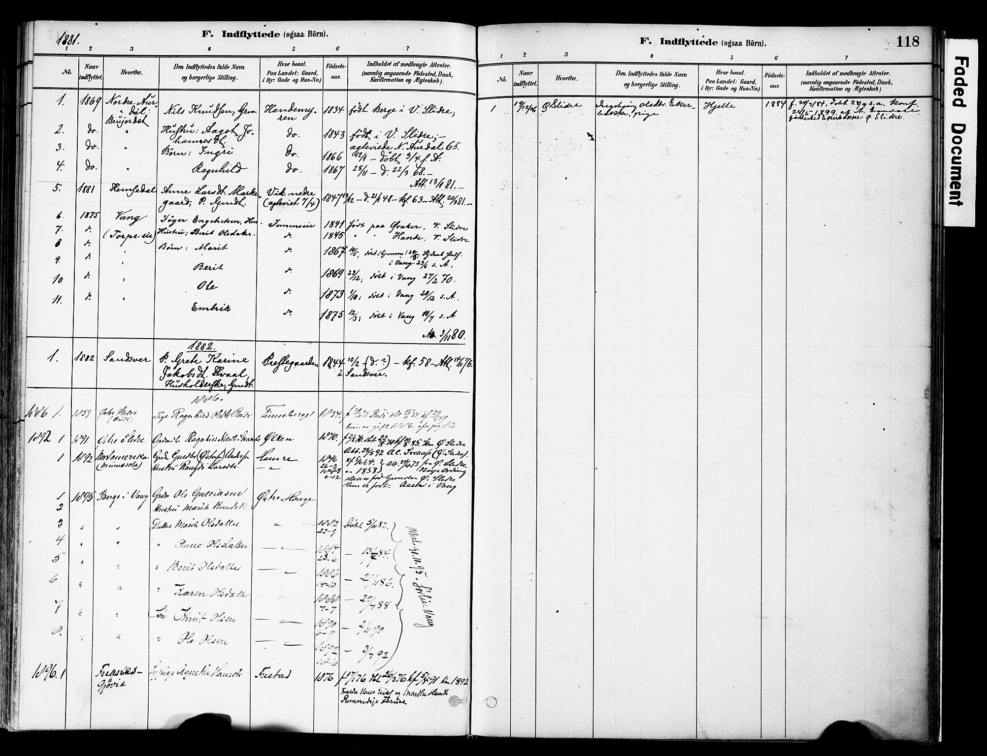 Vestre Slidre prestekontor, SAH/PREST-136/H/Ha/Haa/L0004: Parish register (official) no. 4, 1881-1911, p. 118