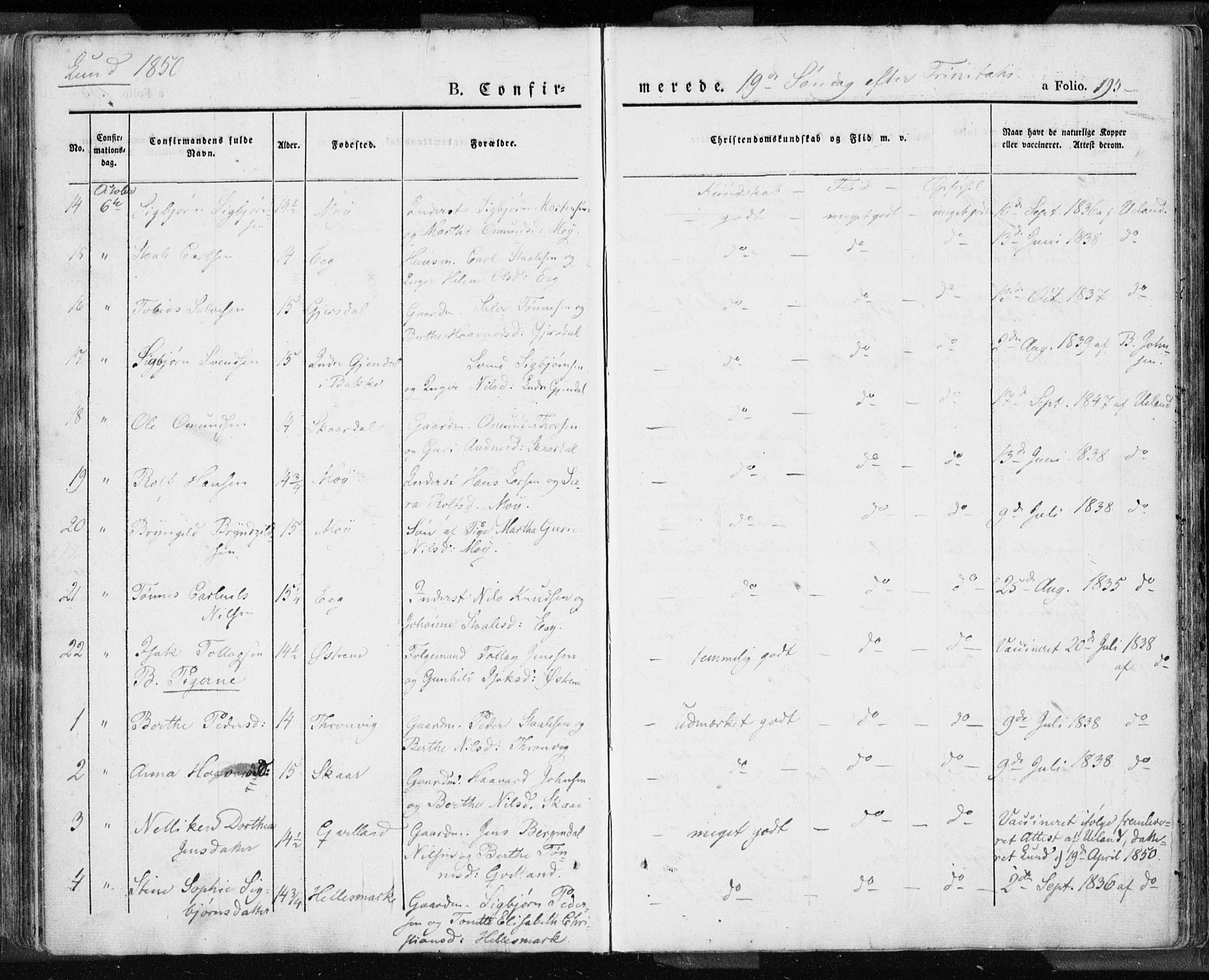 Lund sokneprestkontor, SAST/A-101809/S06/L0007: Parish register (official) no. A 7.1, 1833-1854, p. 195