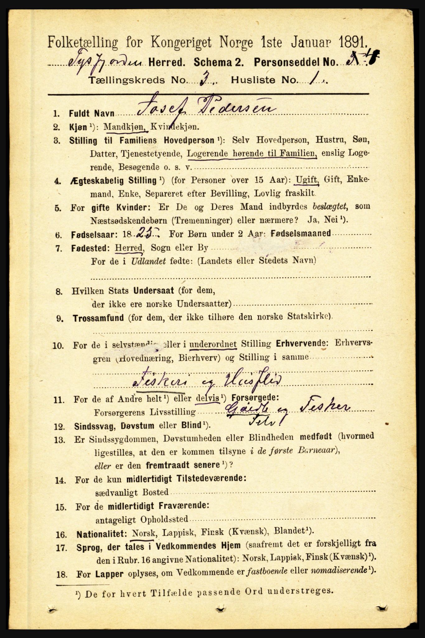 RA, 1891 census for 1850 Tysfjord, 1891, p. 1049