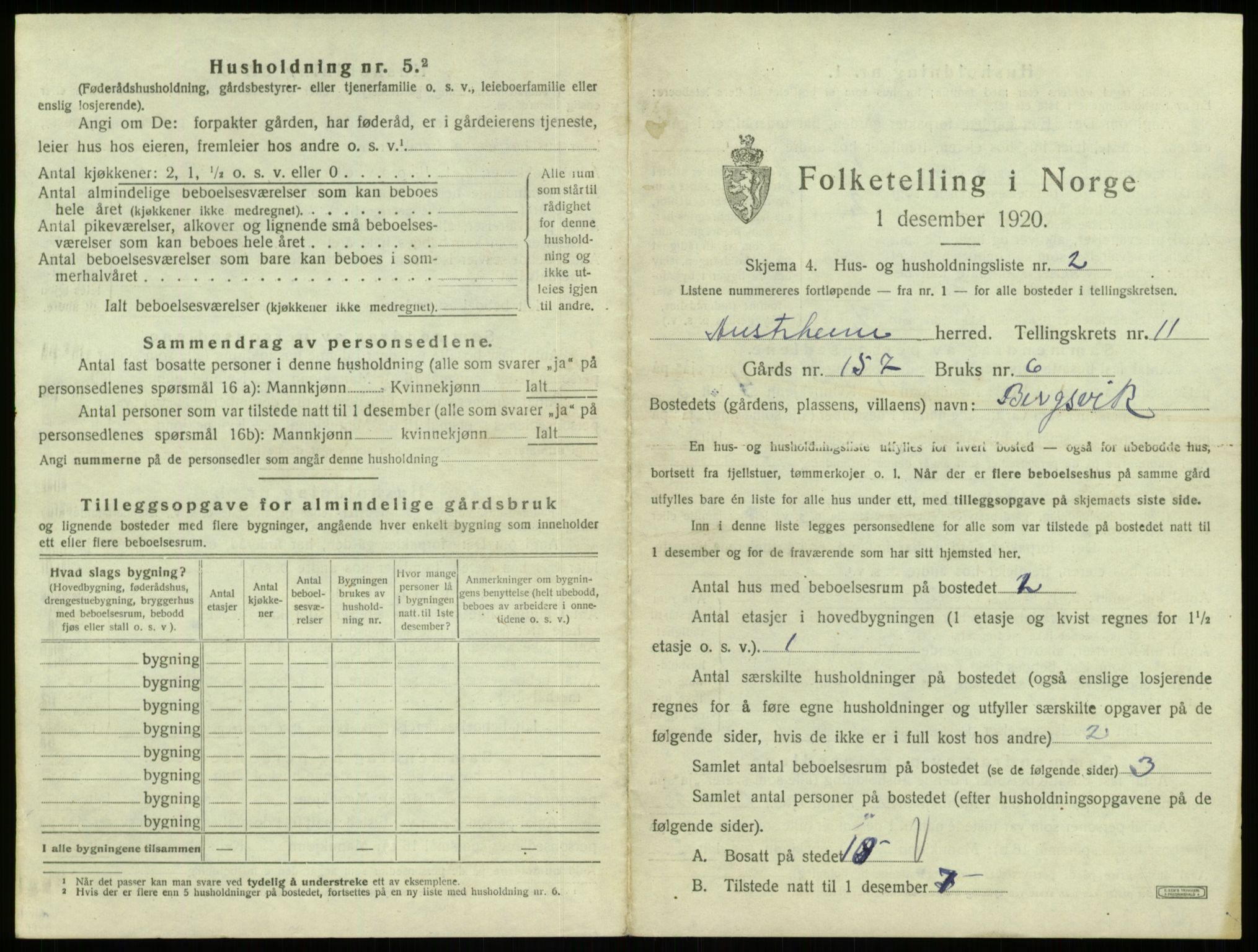 SAB, 1920 census for Austrheim, 1920, p. 533