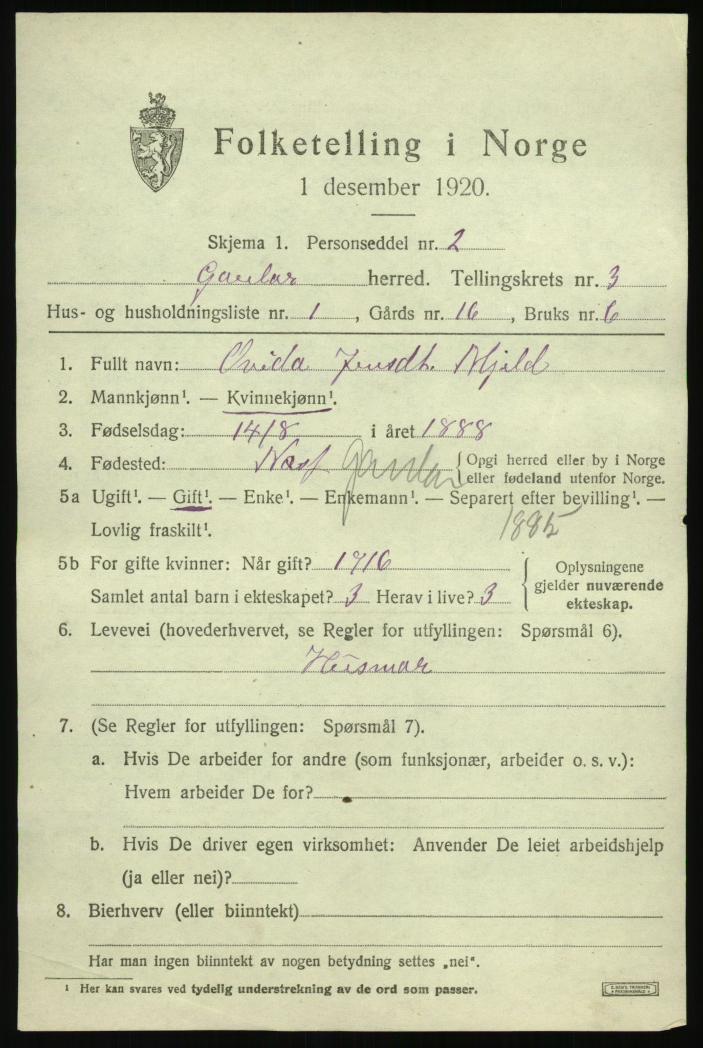 SAB, 1920 census for Gaular, 1920, p. 1810