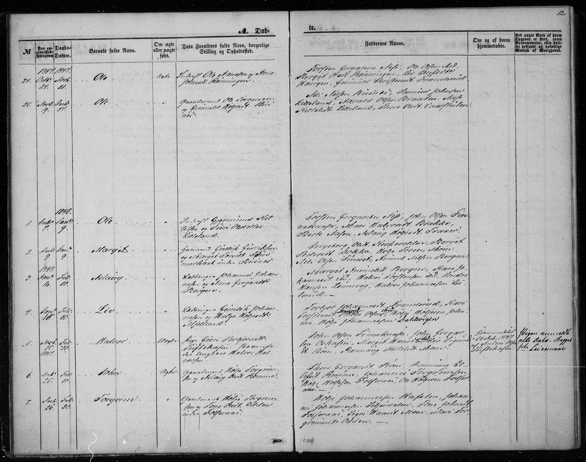 Gransherad kirkebøker, SAKO/A-267/F/Fa/L0002: Parish register (official) no. I 2, 1844-1859, p. 12