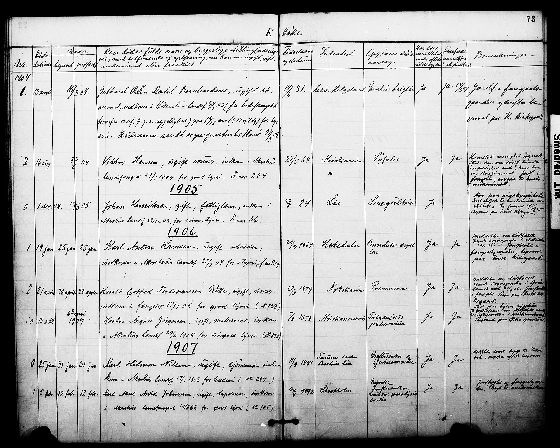 Akershus festnings slaveri Kirkebøker, SAO/A-10841/F/Fa/L0003: Parish register (official) no. 3, 1884-1912, p. 73