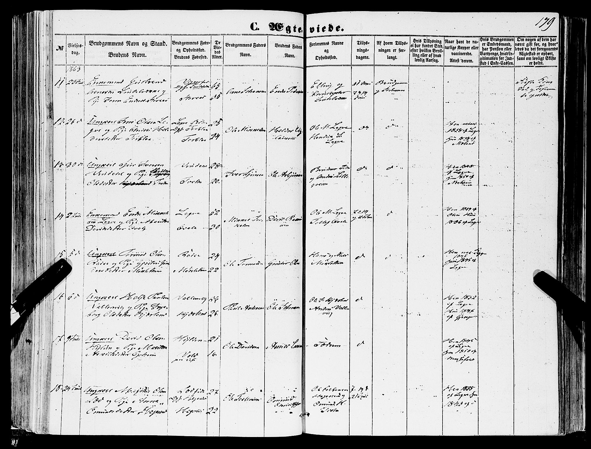 Ulvik sokneprestembete, SAB/A-78801/H/Haa: Parish register (official) no. A 13, 1853-1863, p. 179