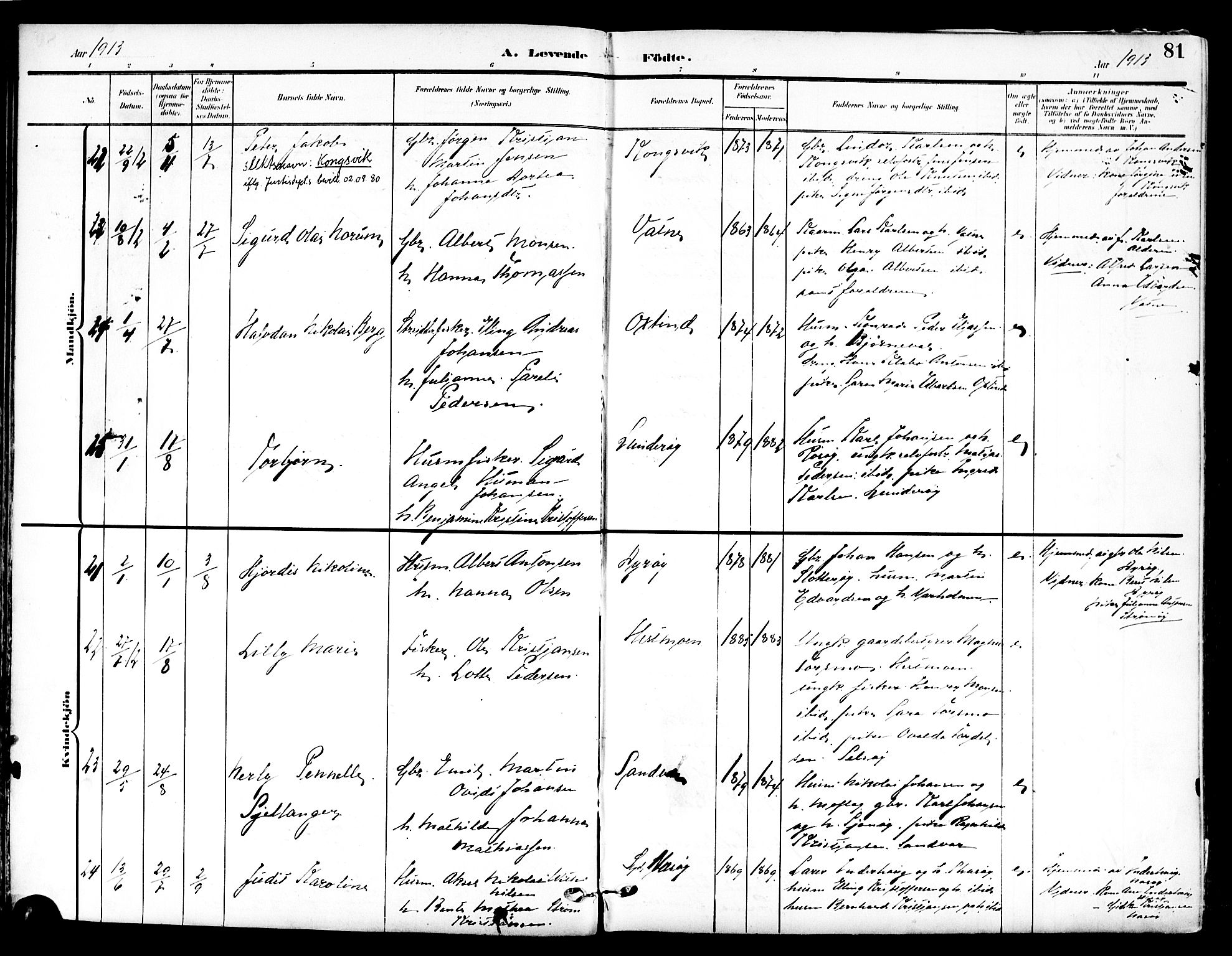 Ministerialprotokoller, klokkerbøker og fødselsregistre - Nordland, AV/SAT-A-1459/839/L0569: Parish register (official) no. 839A06, 1903-1922, p. 81