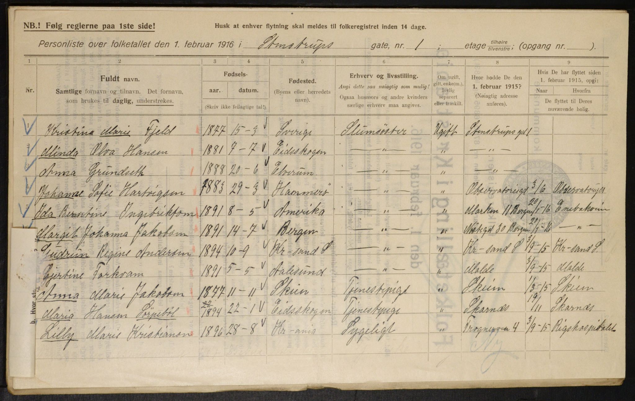 OBA, Municipal Census 1916 for Kristiania, 1916, p. 103514