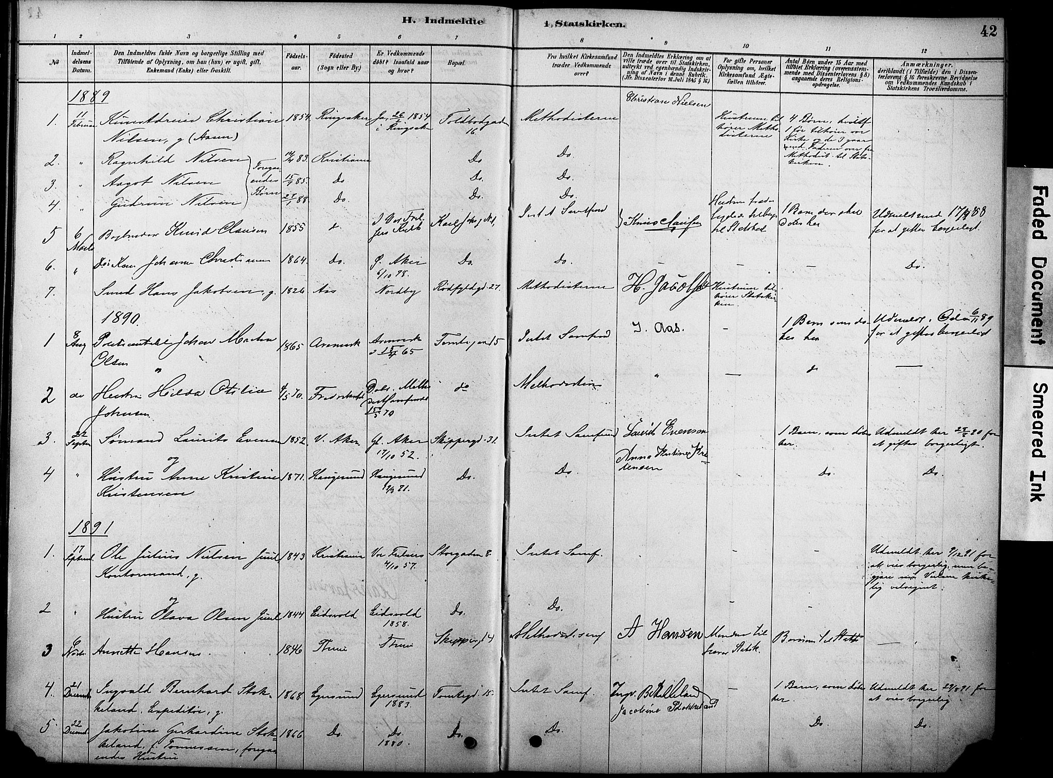 Oslo domkirke Kirkebøker, AV/SAO-A-10752/F/Fa/L0038: Parish register (official) no. 38, 1878-1921, p. 42