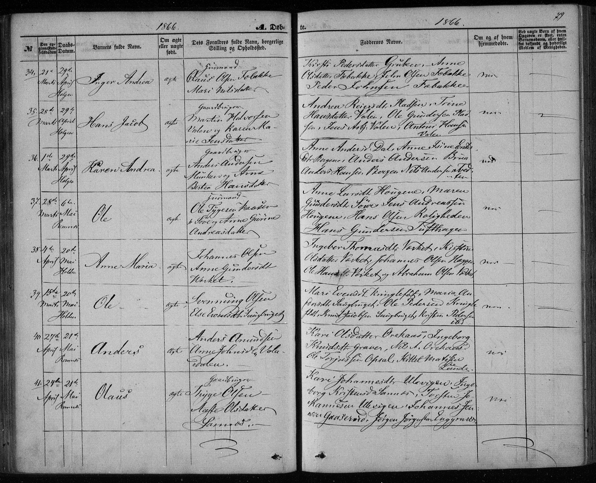 Holla kirkebøker, SAKO/A-272/F/Fa/L0006: Parish register (official) no. 6, 1861-1869, p. 79