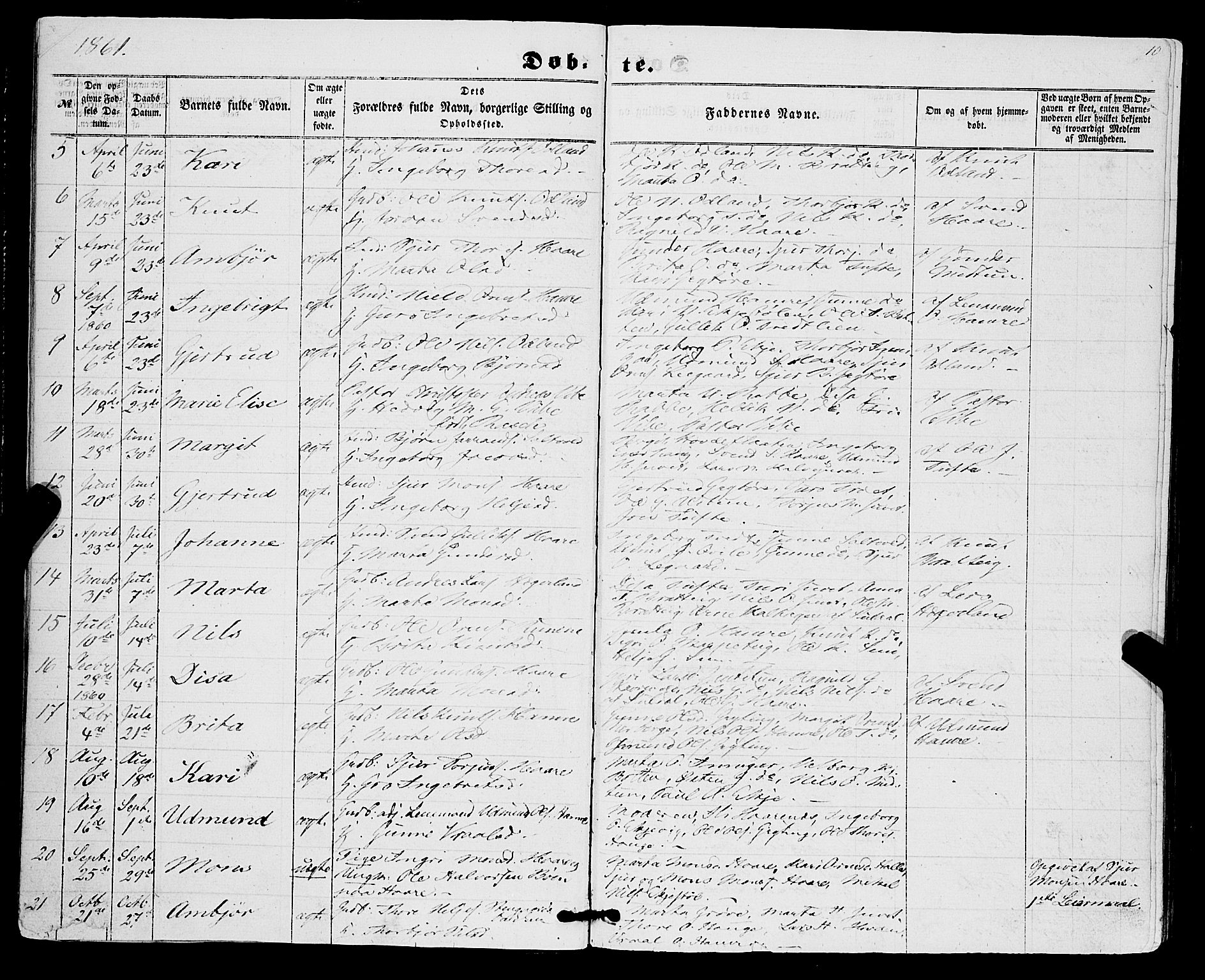 Røldal sokneprestembete, SAB/A-100247: Parish register (official) no. A 3, 1856-1870, p. 10
