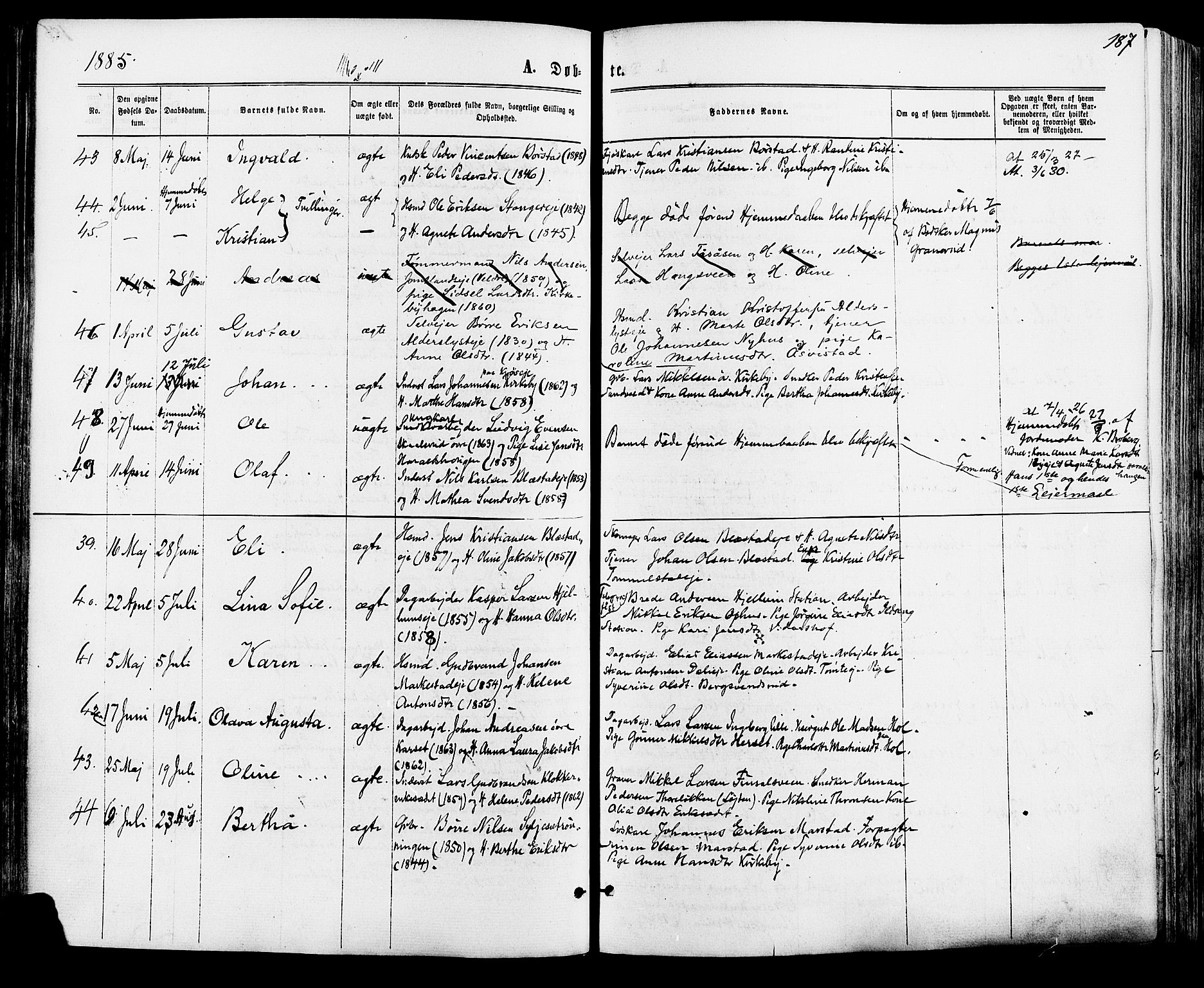 Vang prestekontor, Hedmark, SAH/PREST-008/H/Ha/Haa/L0015: Parish register (official) no. 15, 1871-1885, p. 187