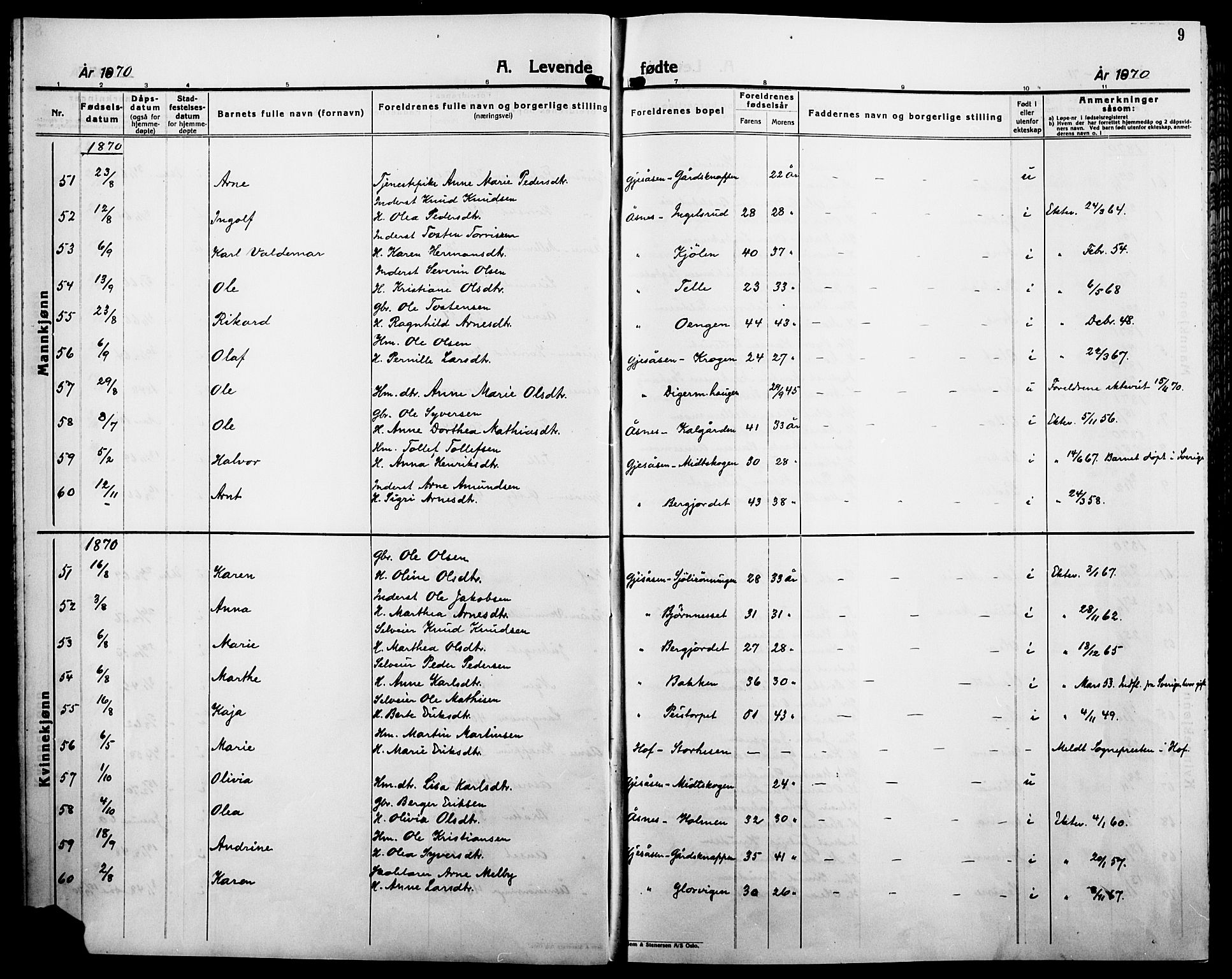 Åsnes prestekontor, AV/SAH-PREST-042/H/Ha/Haa/L0000B: Parish register (official), 1870-1889, p. 9