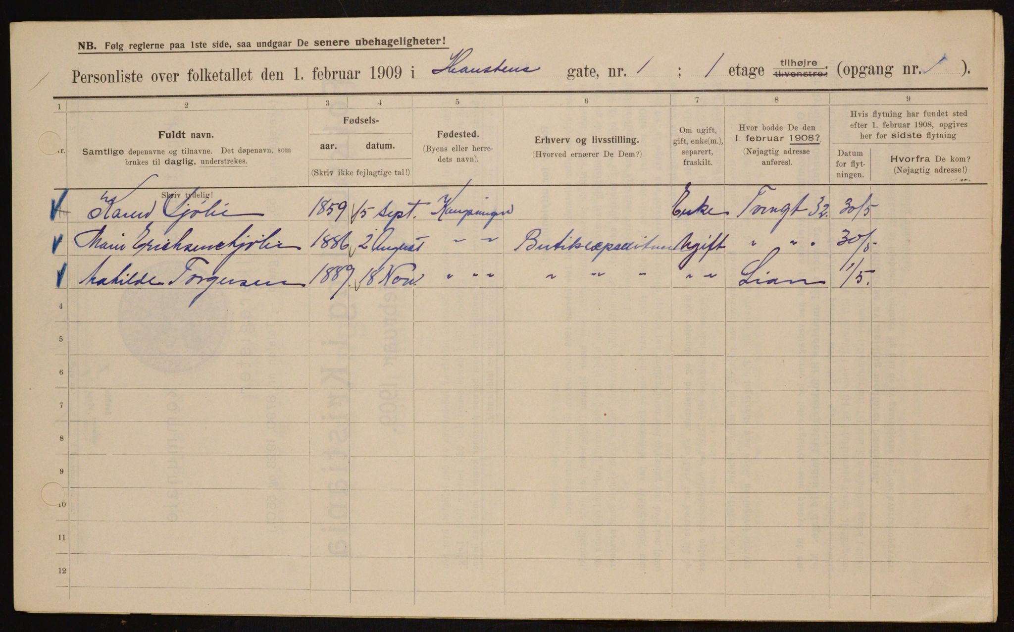 OBA, Municipal Census 1909 for Kristiania, 1909, p. 31473