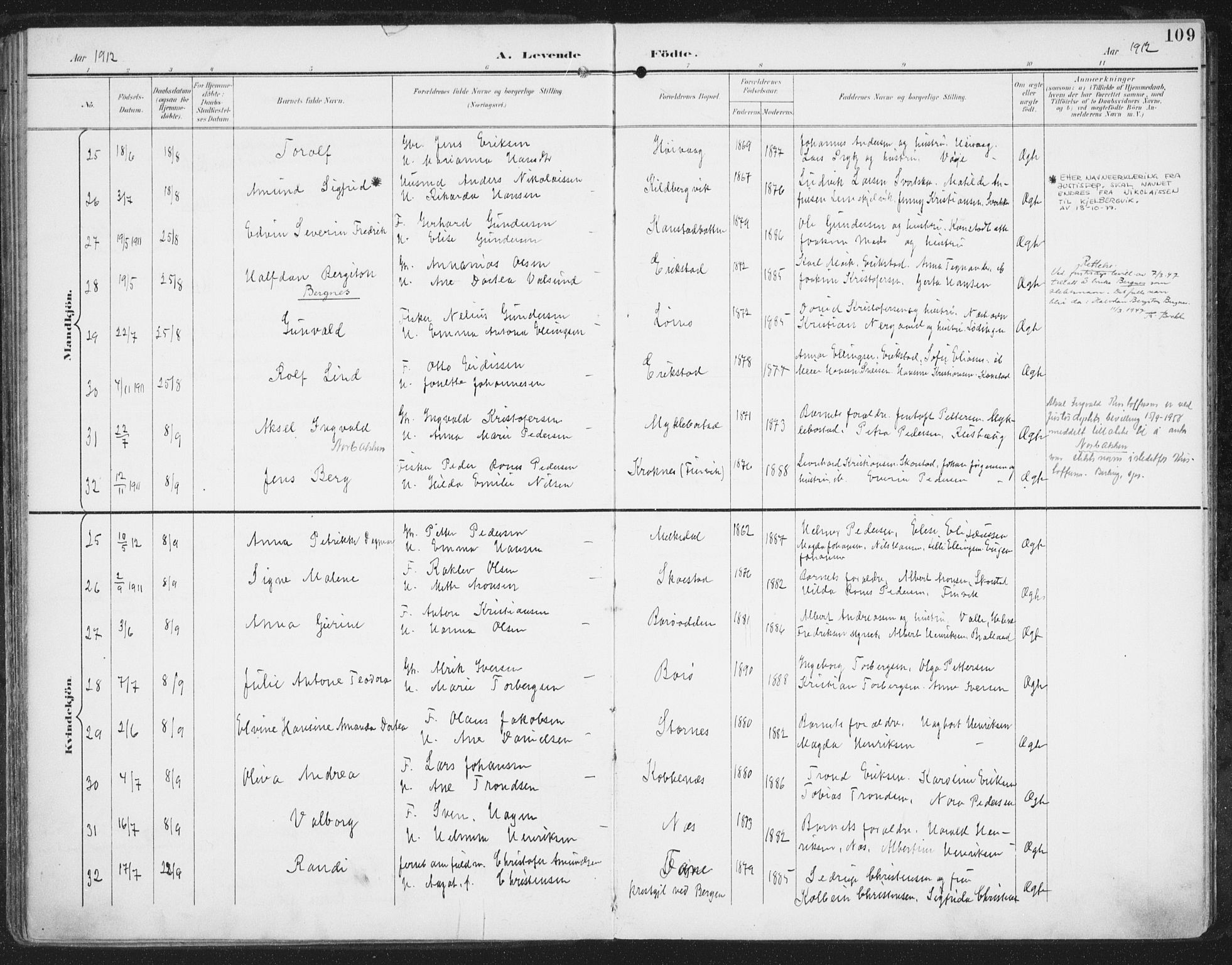 Ministerialprotokoller, klokkerbøker og fødselsregistre - Nordland, AV/SAT-A-1459/872/L1036: Parish register (official) no. 872A11, 1897-1913, p. 109