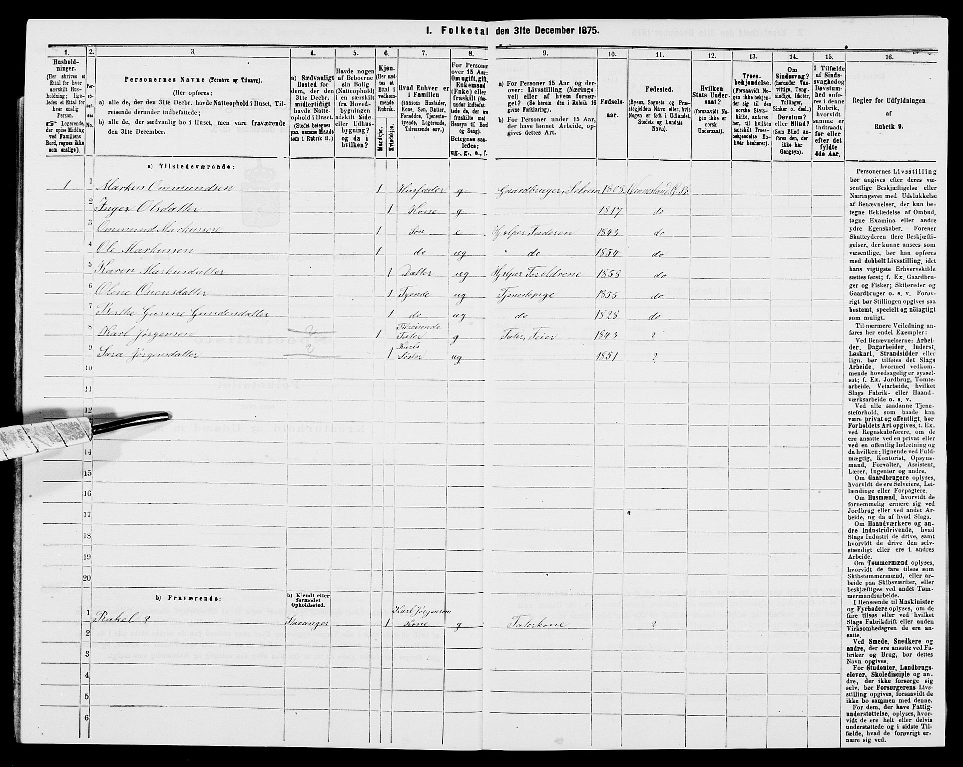 SAK, 1875 census for 1016P Øvrebø, 1875, p. 855