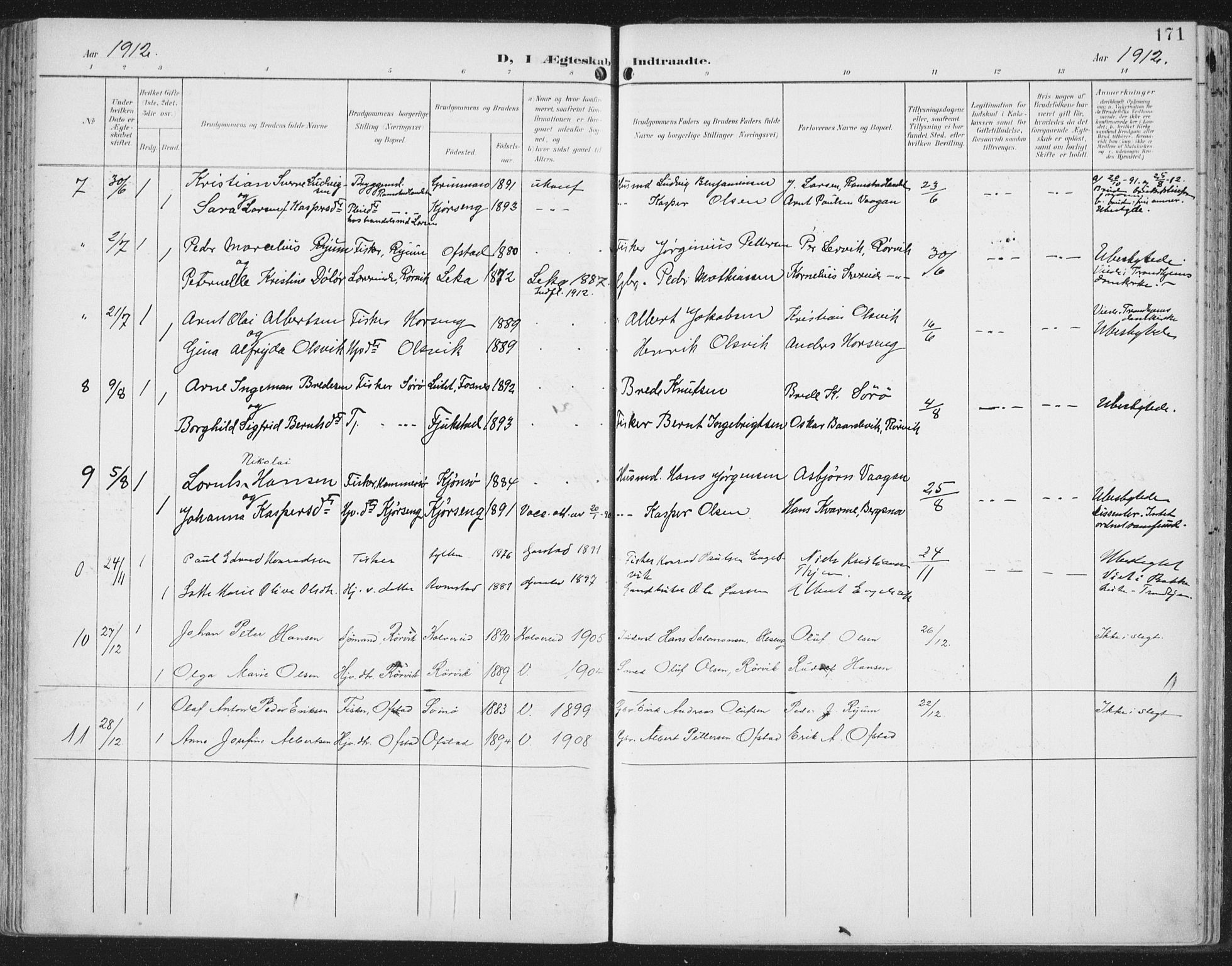 Ministerialprotokoller, klokkerbøker og fødselsregistre - Nord-Trøndelag, SAT/A-1458/786/L0688: Parish register (official) no. 786A04, 1899-1912, p. 171