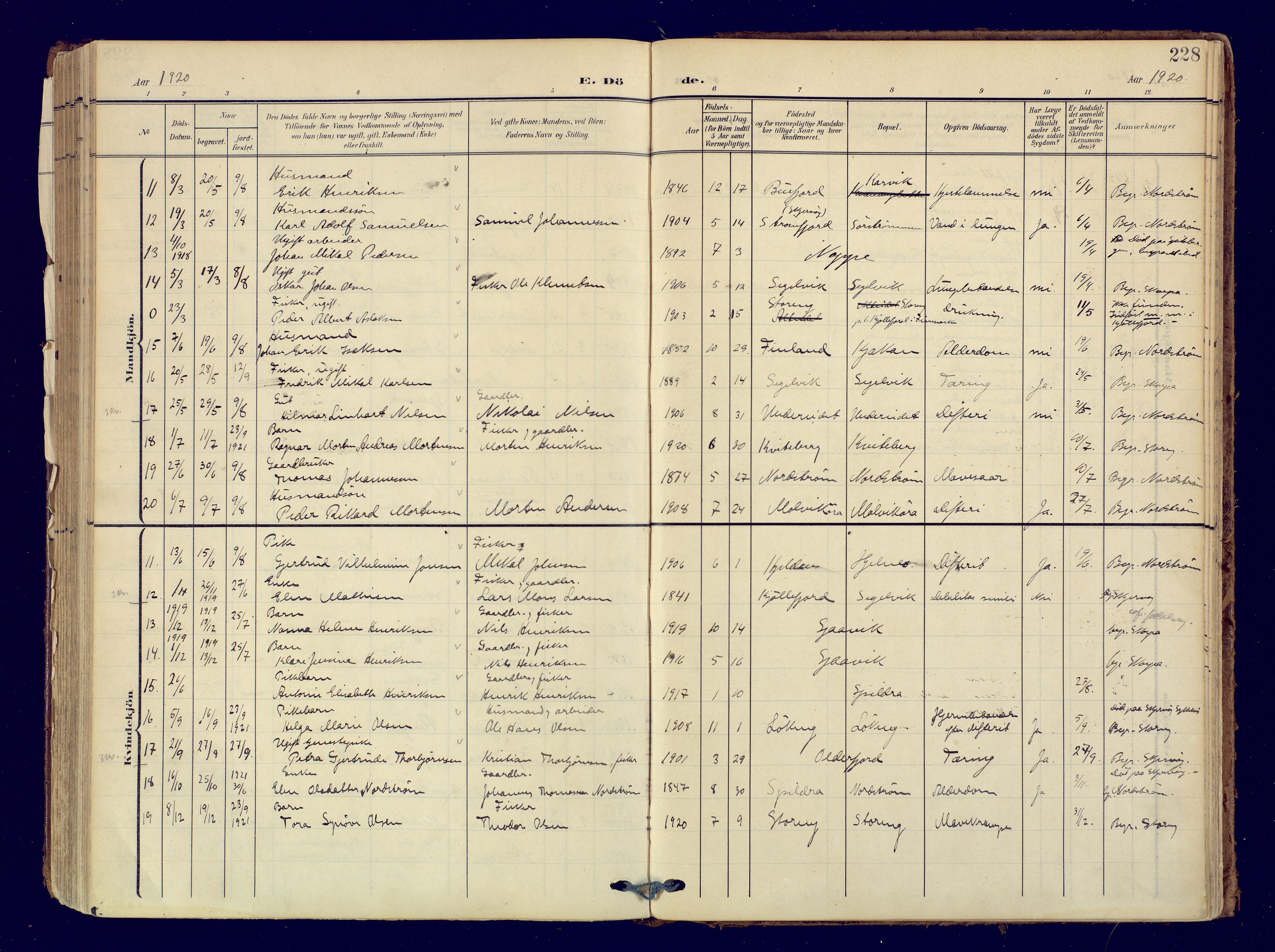 Skjervøy sokneprestkontor, AV/SATØ-S-1300/H/Ha/Haa: Parish register (official) no. 19, 1908-1936, p. 228