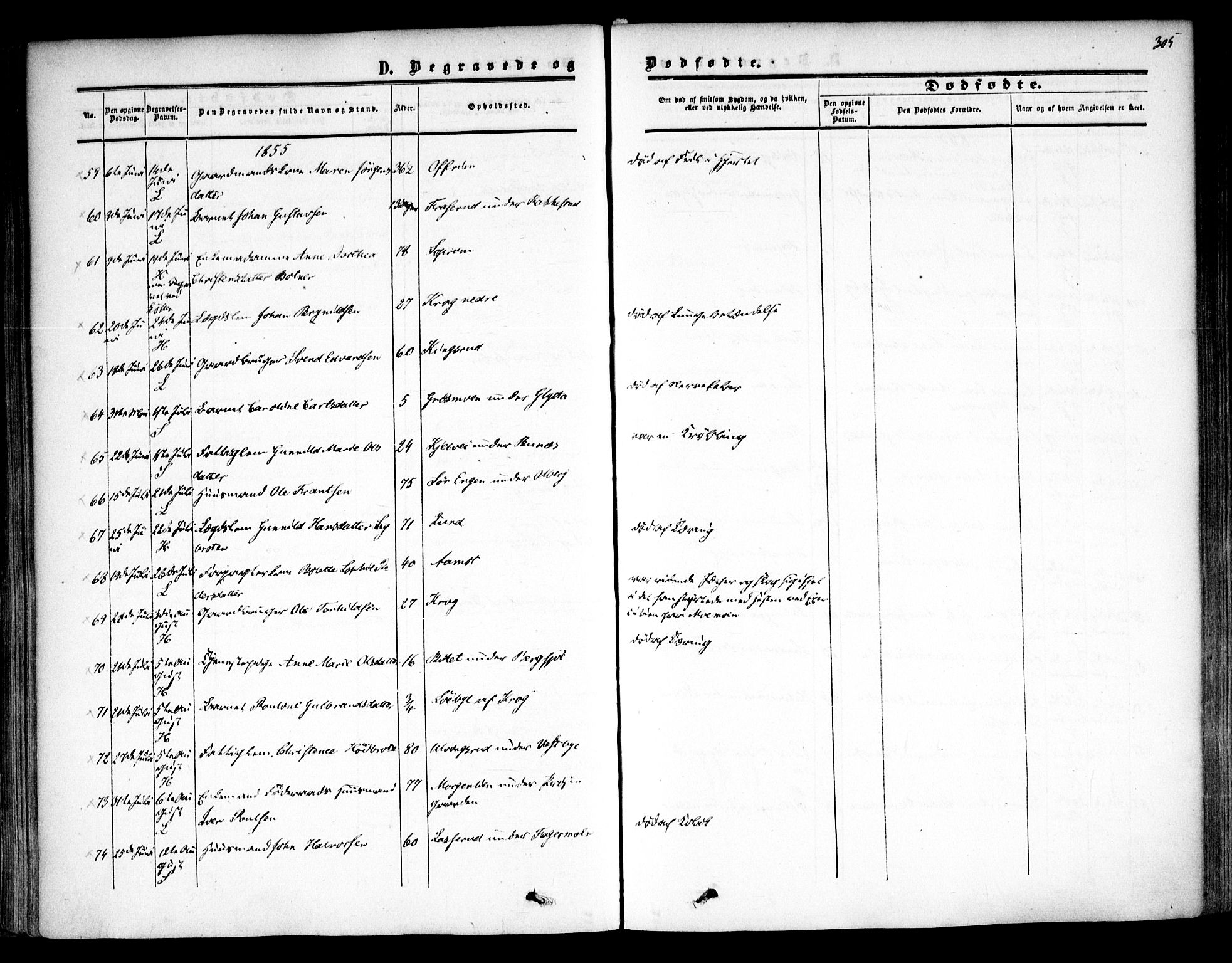 Høland prestekontor Kirkebøker, AV/SAO-A-10346a/F/Fa/L0010: Parish register (official) no. I 10, 1854-1861, p. 305