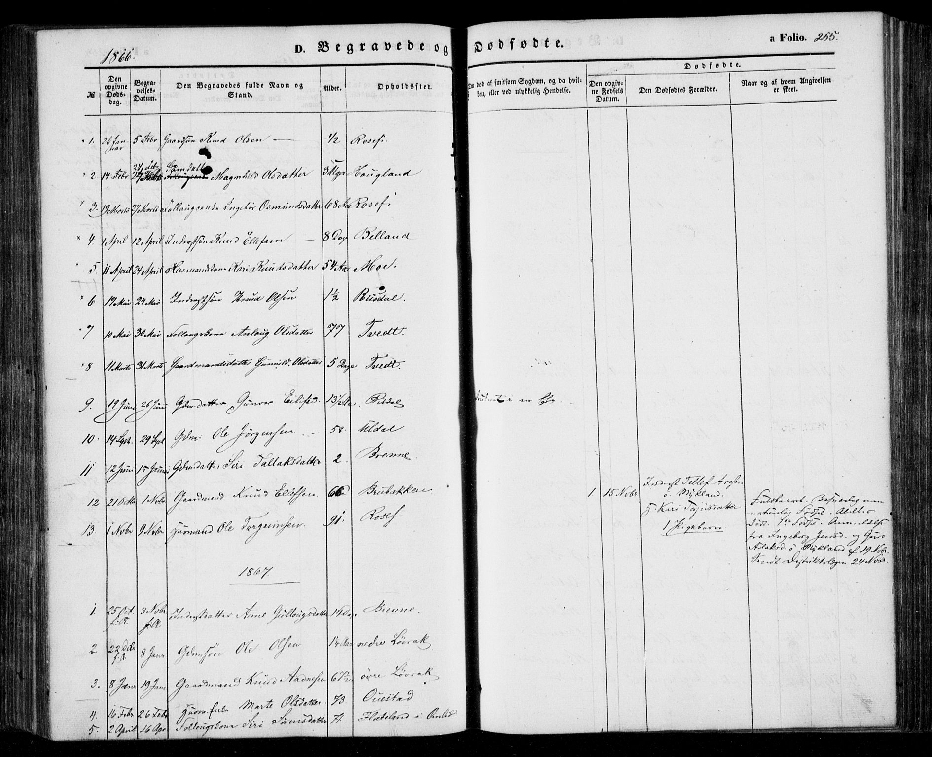 Åmli sokneprestkontor, SAK/1111-0050/F/Fa/Fac/L0008: Parish register (official) no. A 8, 1852-1869, p. 255