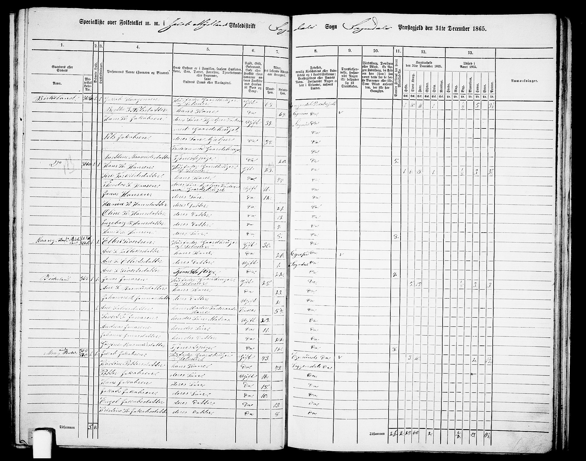 RA, 1865 census for Sokndal, 1865, p. 94