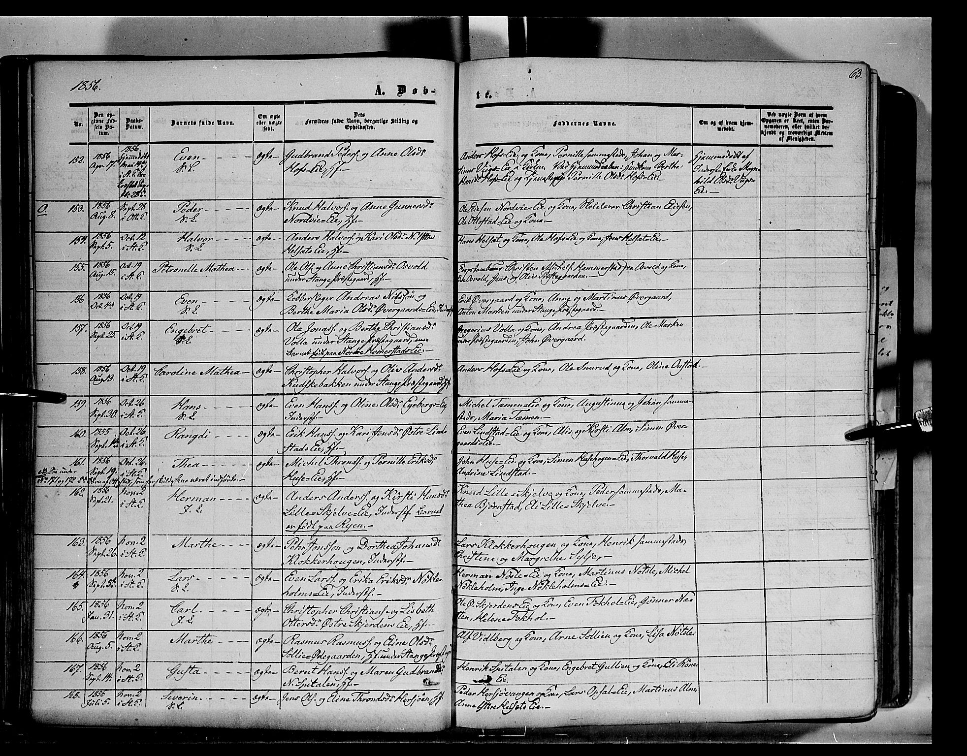 Stange prestekontor, SAH/PREST-002/K/L0012: Parish register (official) no. 12, 1852-1862, p. 63