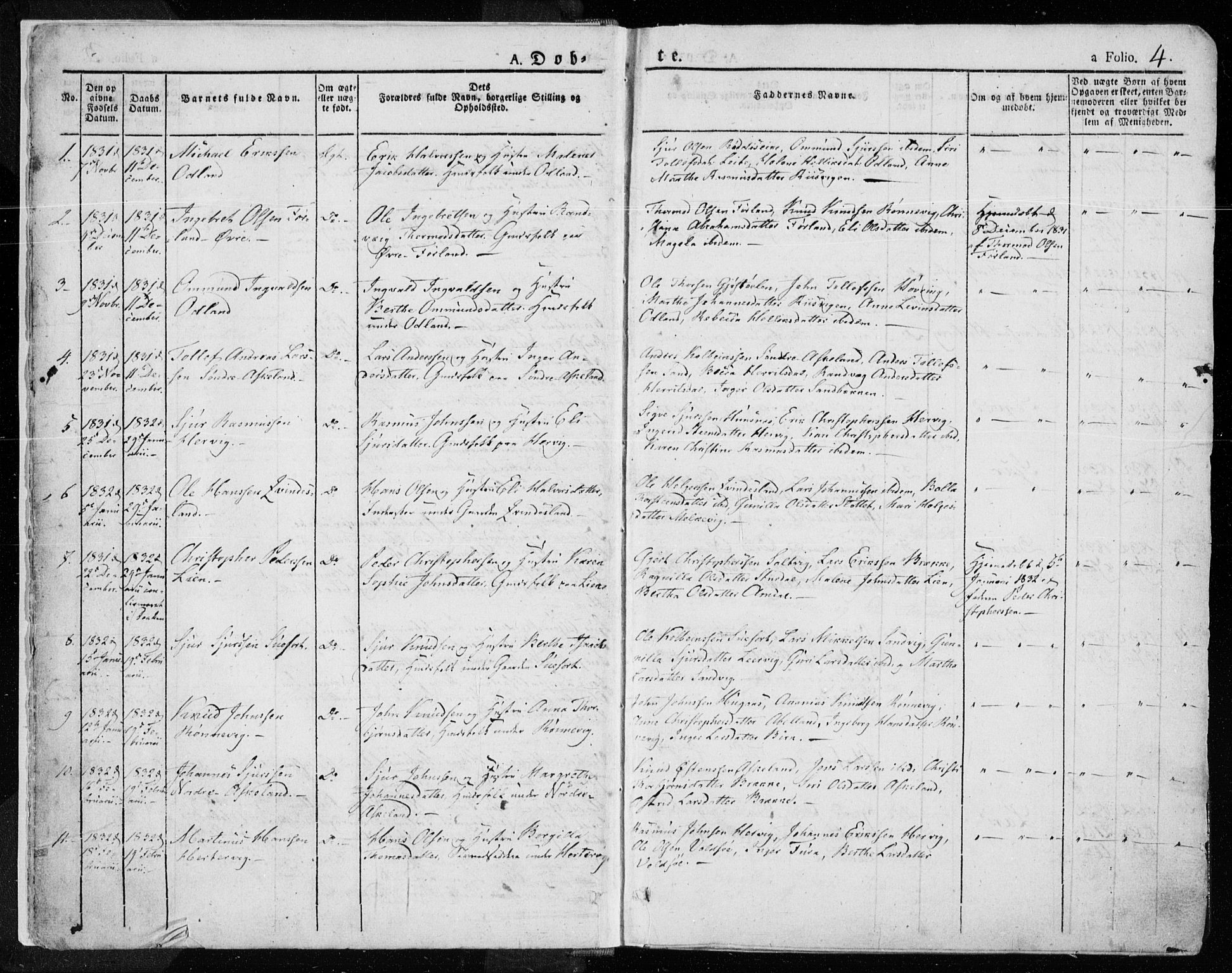 Tysvær sokneprestkontor, AV/SAST-A -101864/H/Ha/Haa/L0001: Parish register (official) no. A 1.1, 1831-1856, p. 4