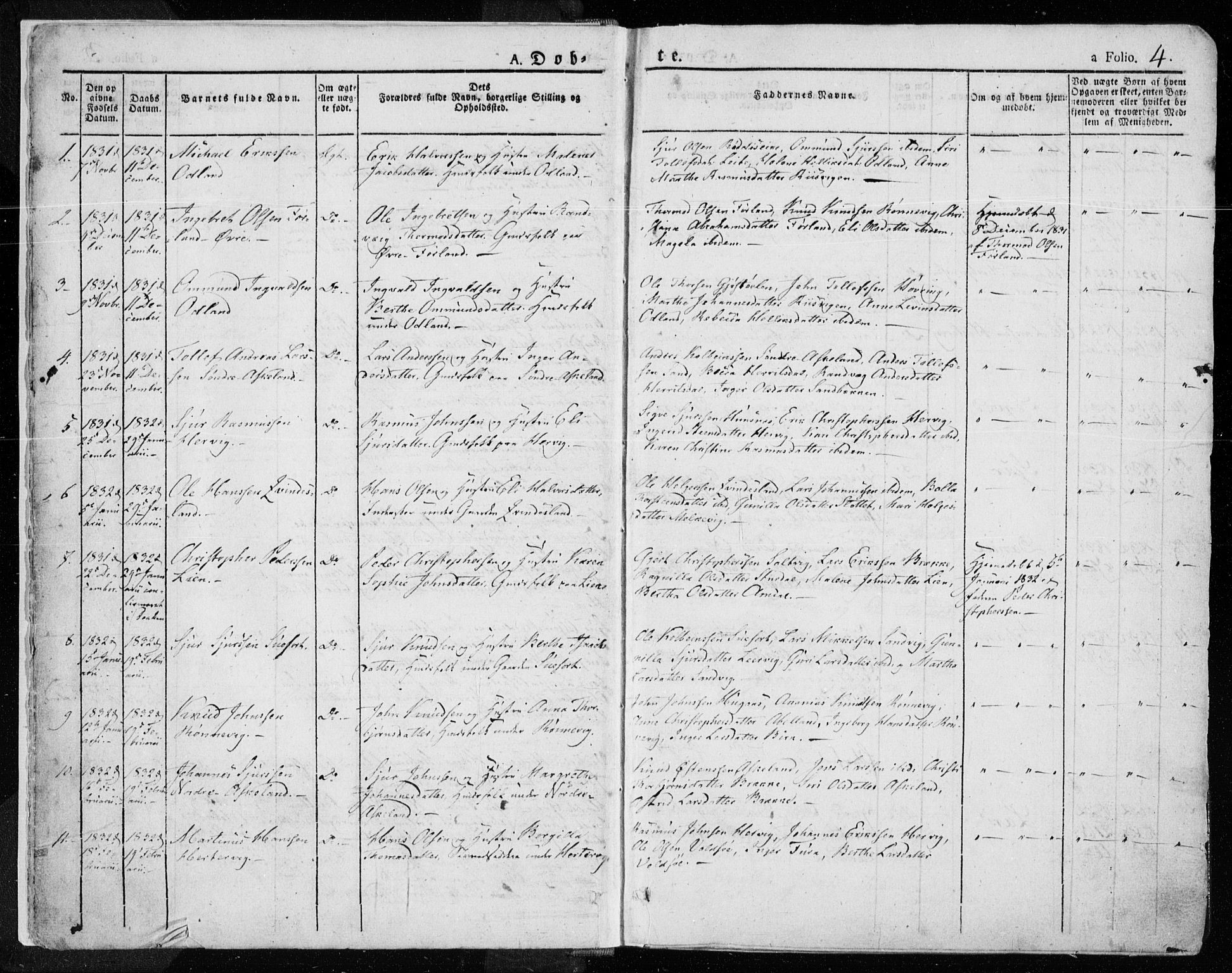 Tysvær sokneprestkontor, SAST/A -101864/H/Ha/Haa/L0001: Parish register (official) no. A 1.1, 1831-1856, p. 4