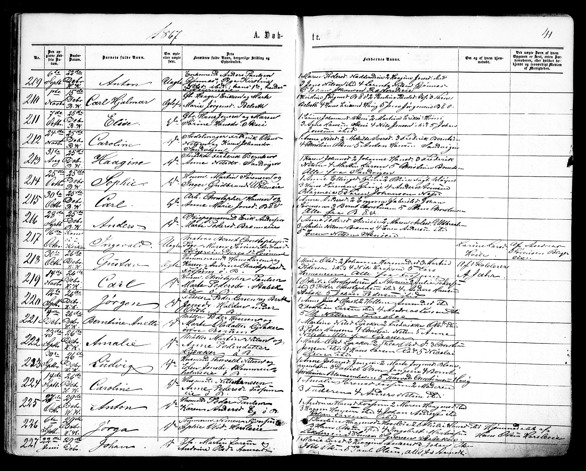 Asker prestekontor Kirkebøker, SAO/A-10256a/F/Fa/L0008: Parish register (official) no. I 8, 1865-1878, p. 41