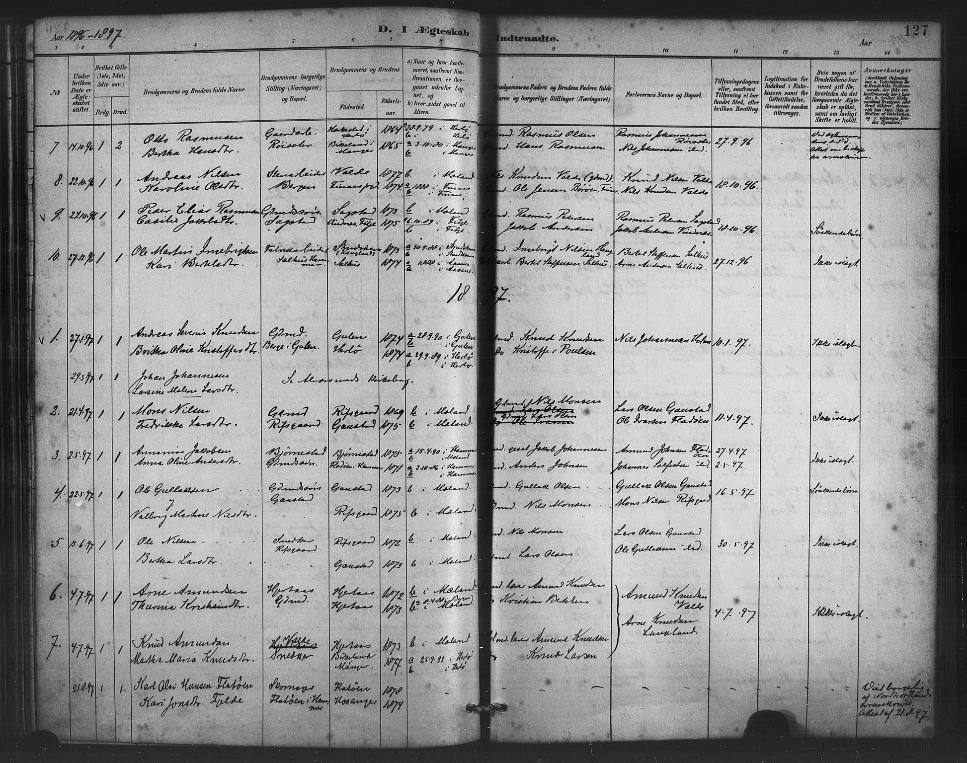 Alversund Sokneprestembete, SAB/A-73901/H/Ha/Haa/Haac/L0001: Parish register (official) no. C 1, 1882-1900, p. 127