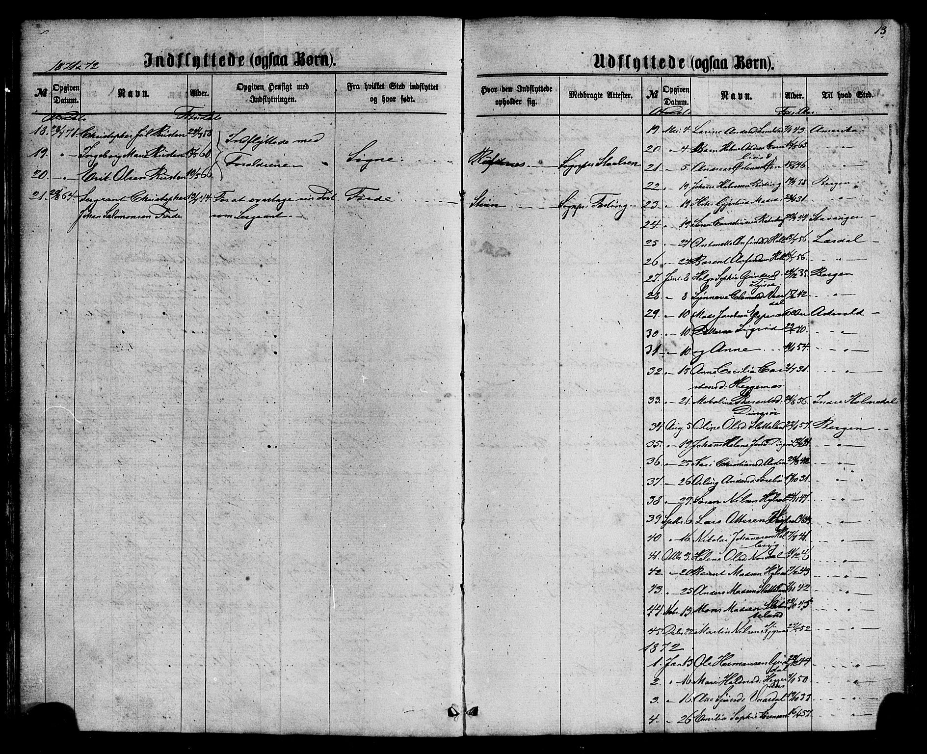 Fjaler sokneprestembete, AV/SAB-A-79801/H/Haa/Haaa/L0010: Parish register (official) no. A 10, 1866-1886, p. 13