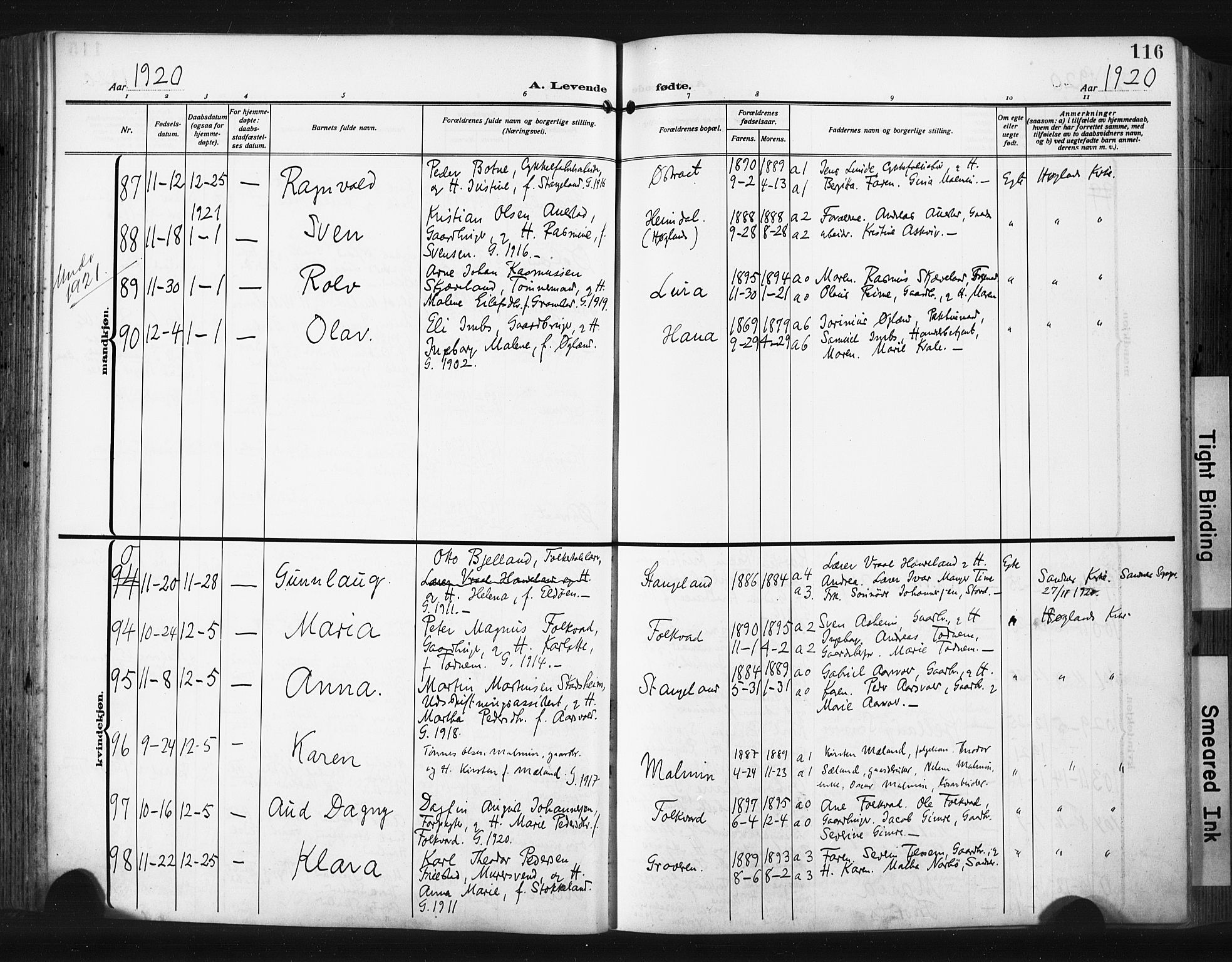 Høyland sokneprestkontor, AV/SAST-A-101799/001/30BA/L0017: Parish register (official) no. A 15, 1912-1924, p. 116