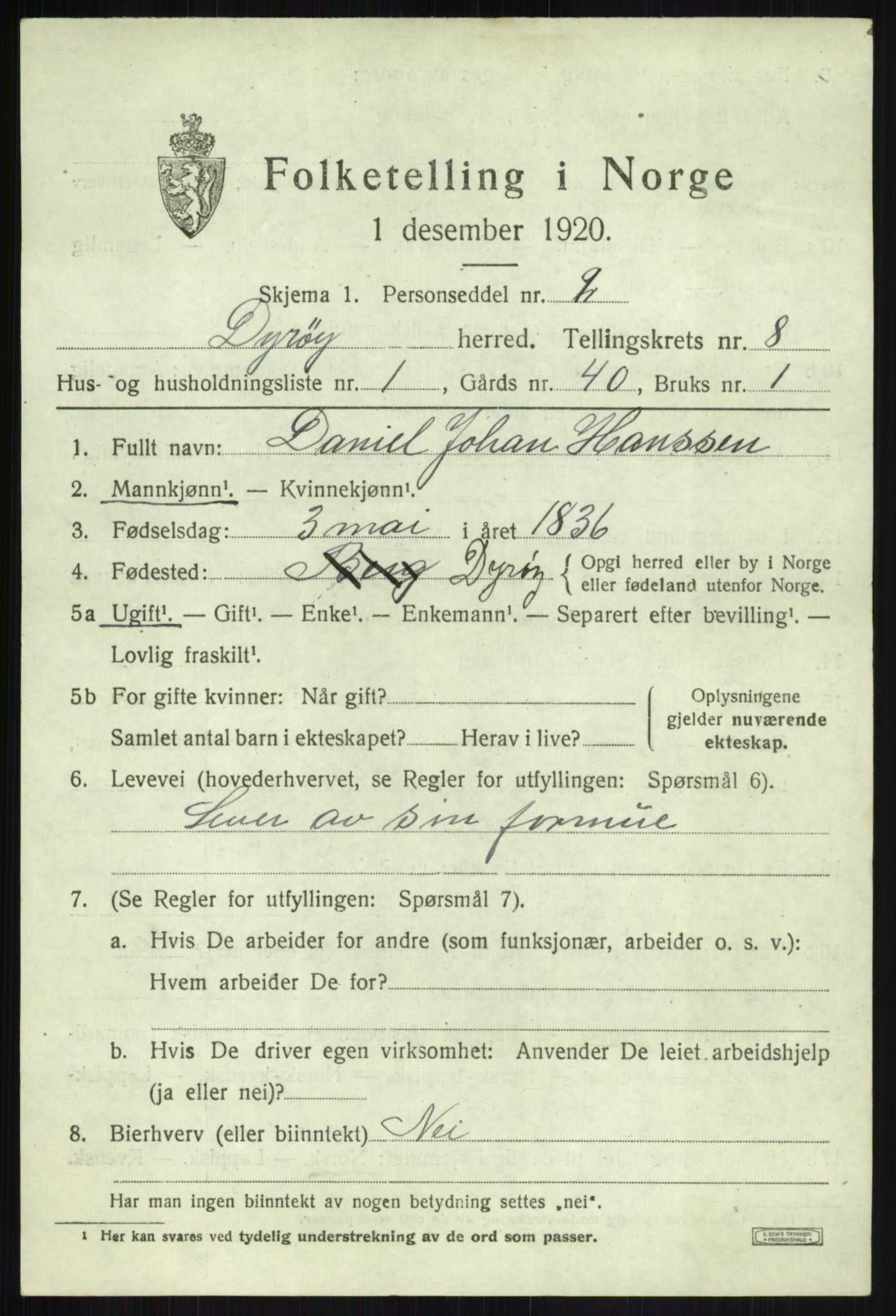 SATØ, 1920 census for Dyrøy, 1920, p. 4101