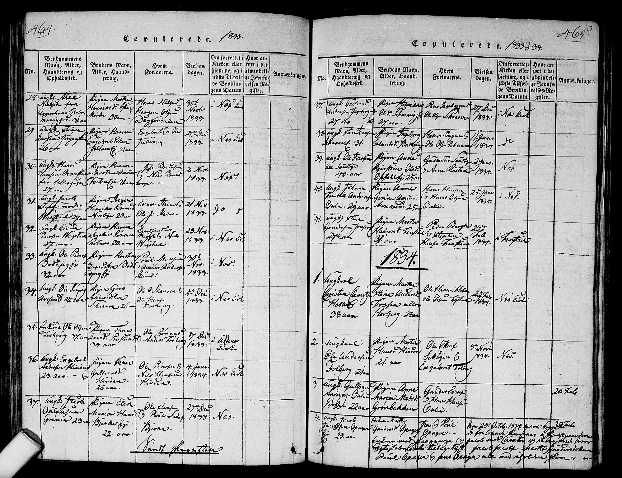 Nes prestekontor Kirkebøker, SAO/A-10410/G/Ga/L0001: Parish register (copy) no. I 1, 1815-1835, p. 464-465