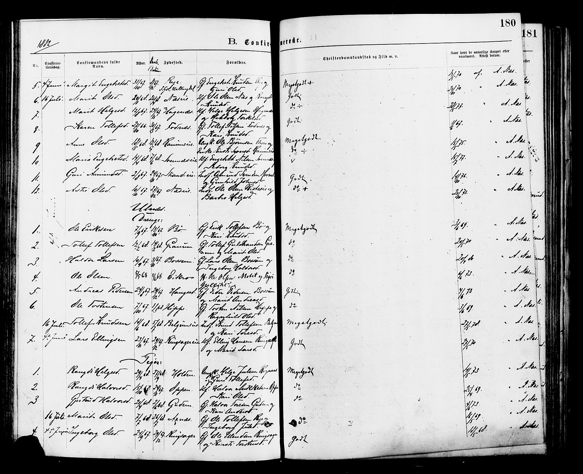 Nord-Aurdal prestekontor, AV/SAH-PREST-132/H/Ha/Haa/L0009: Parish register (official) no. 9, 1876-1882, p. 180