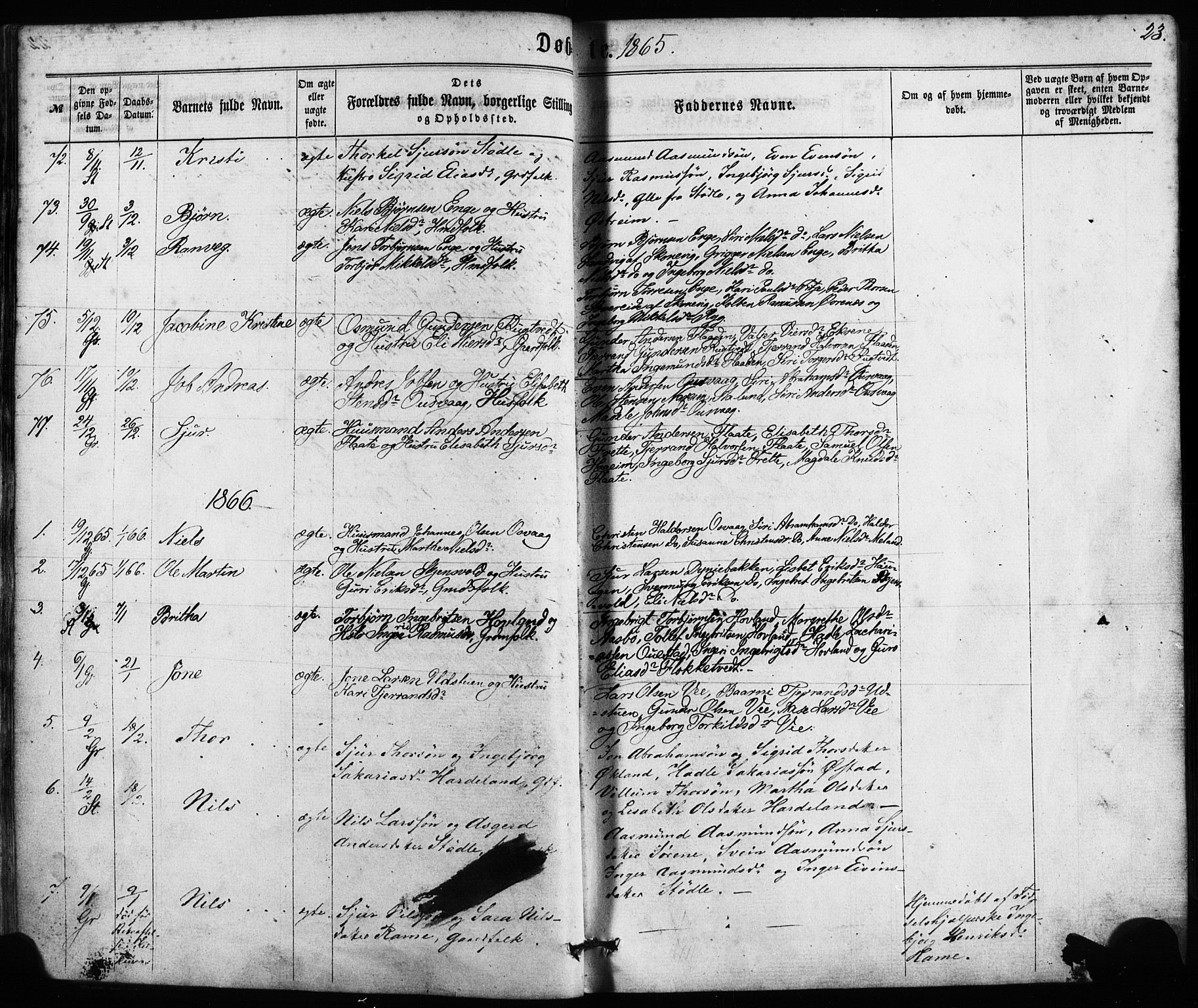 Etne sokneprestembete, SAB/A-75001/H/Haa: Parish register (official) no. A 9, 1862-1878, p. 23
