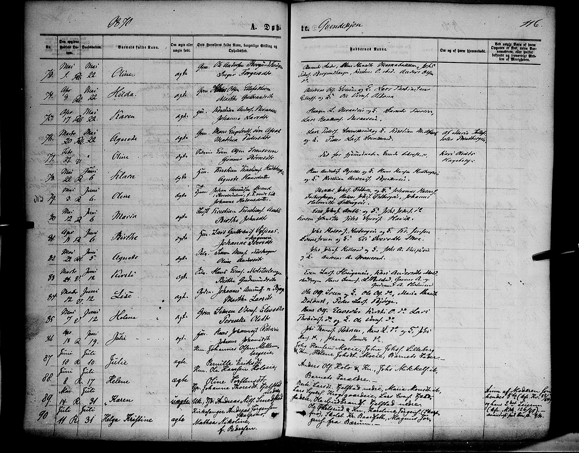 Ringsaker prestekontor, AV/SAH-PREST-014/K/Ka/L0011: Parish register (official) no. 11, 1870-1878, p. 116