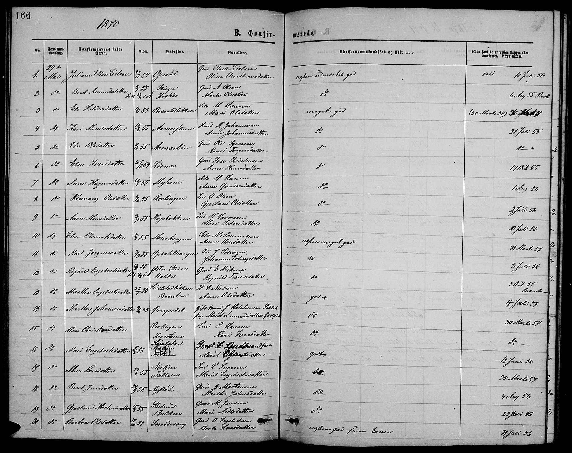 Ringebu prestekontor, AV/SAH-PREST-082/H/Ha/Hab/L0004: Parish register (copy) no. 4, 1867-1879, p. 166