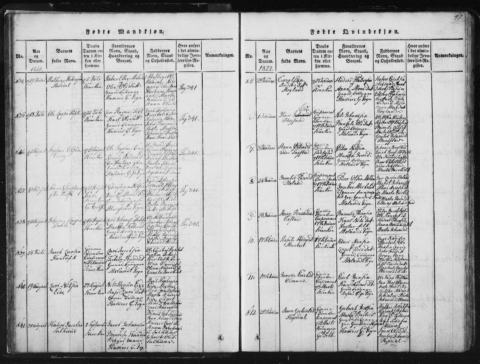 Hamre sokneprestembete, AV/SAB-A-75501/H/Ha/Haa/Haaa/L0010: Parish register (official) no. A 10, 1816-1826, p. 47