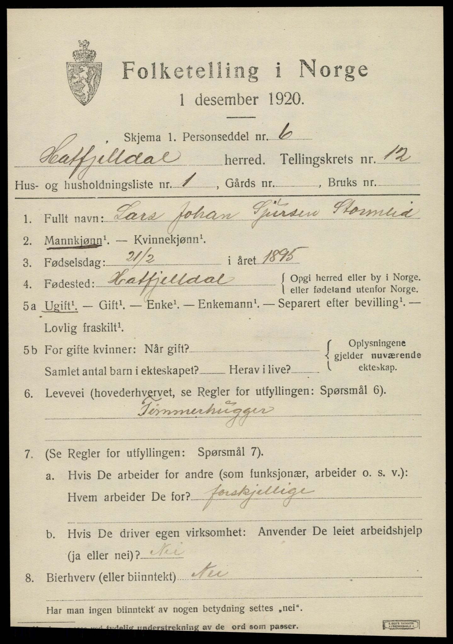 SAT, 1920 census for Hattfjelldal, 1920, p. 2714