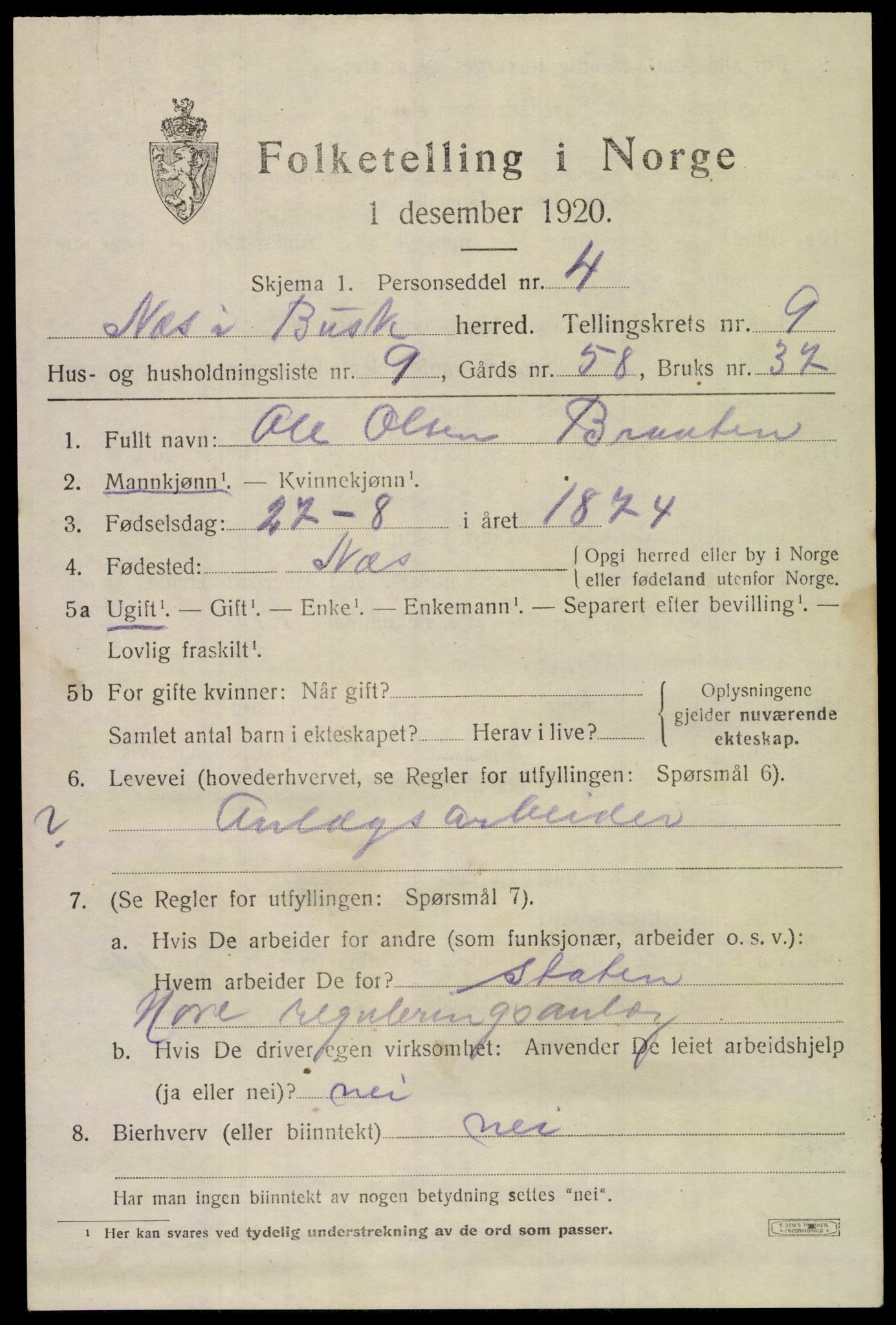 SAKO, 1920 census for Nes (Buskerud), 1920, p. 5930