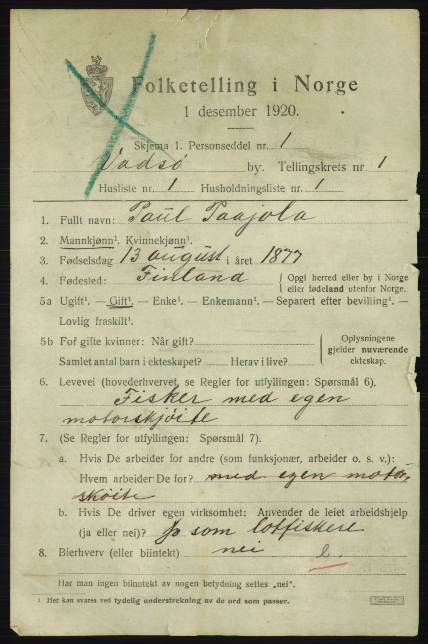 SATØ, 1920 census for Vadsø, 1920, p. 1405