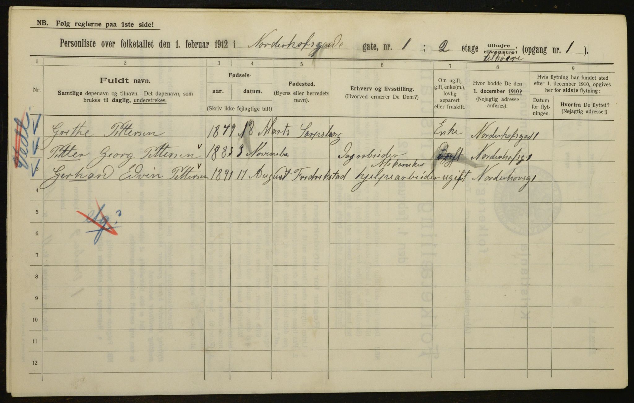 OBA, Municipal Census 1912 for Kristiania, 1912, p. 73072