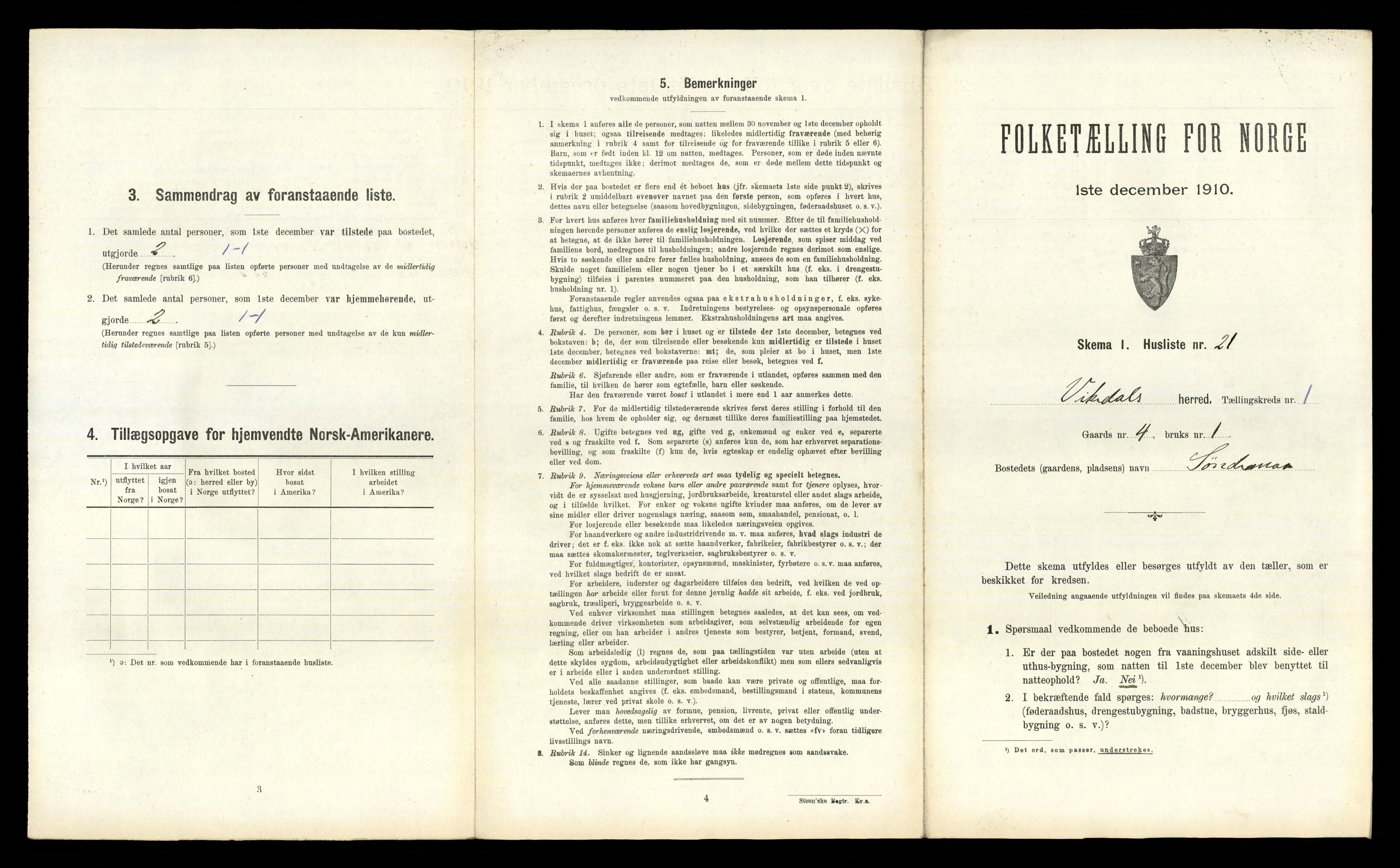 RA, 1910 census for Vikedal, 1910, p. 99
