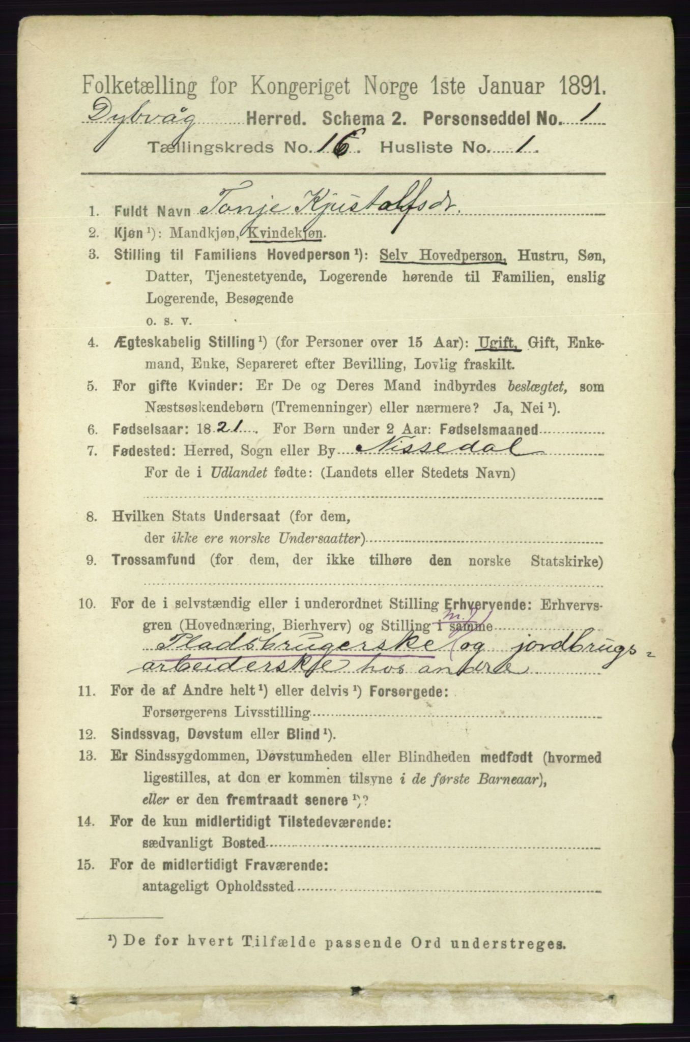 RA, 1891 census for 0915 Dypvåg, 1891, p. 6399